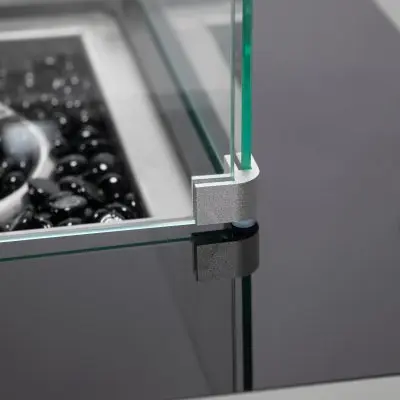 Walbrooke Outdoor Patio Aluminum Square Fire Pit Side Table with Lid and Fire Glass for Patio and Backyard Garden