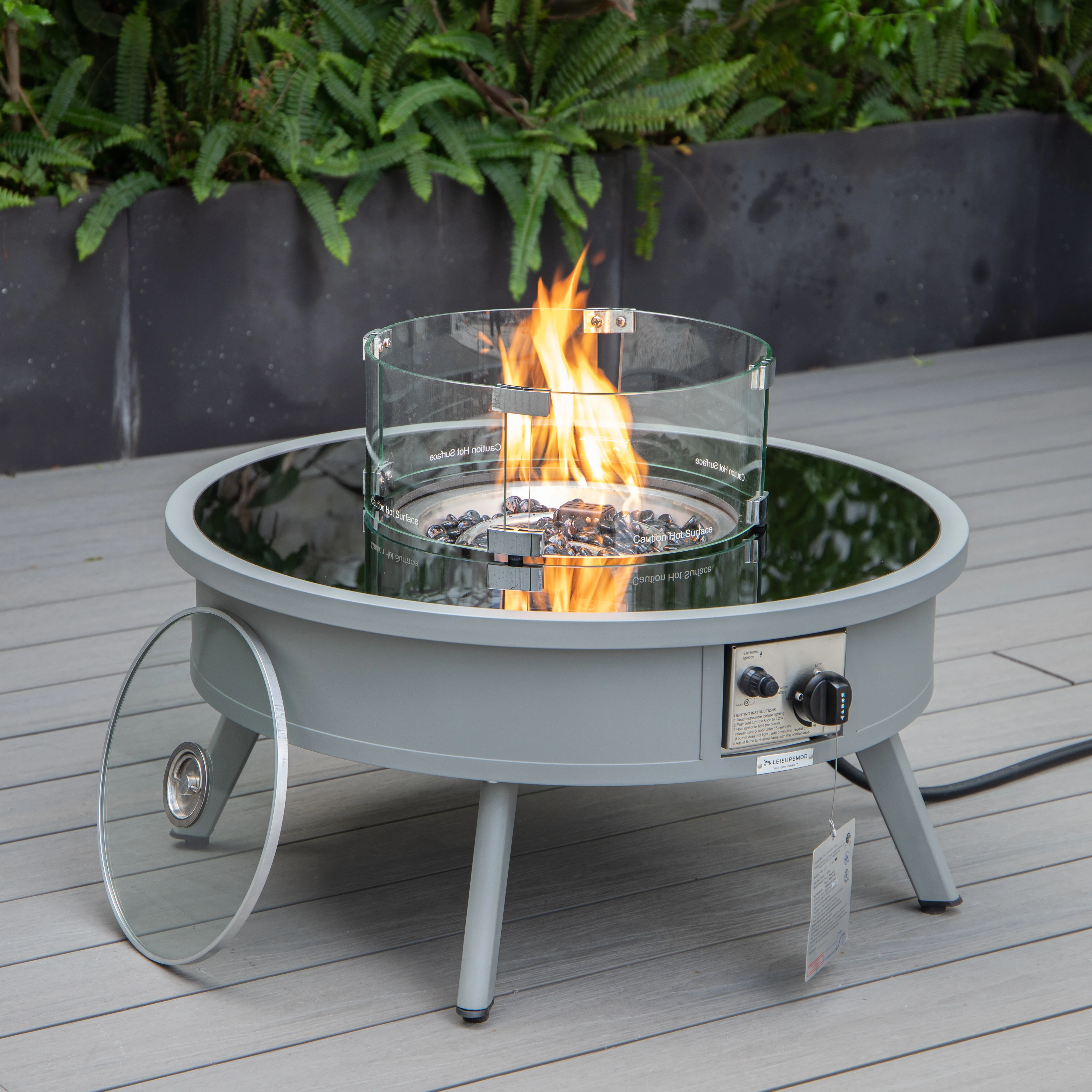 Walbrooke Patio Round Fire Pit and Tank Holder in Grey