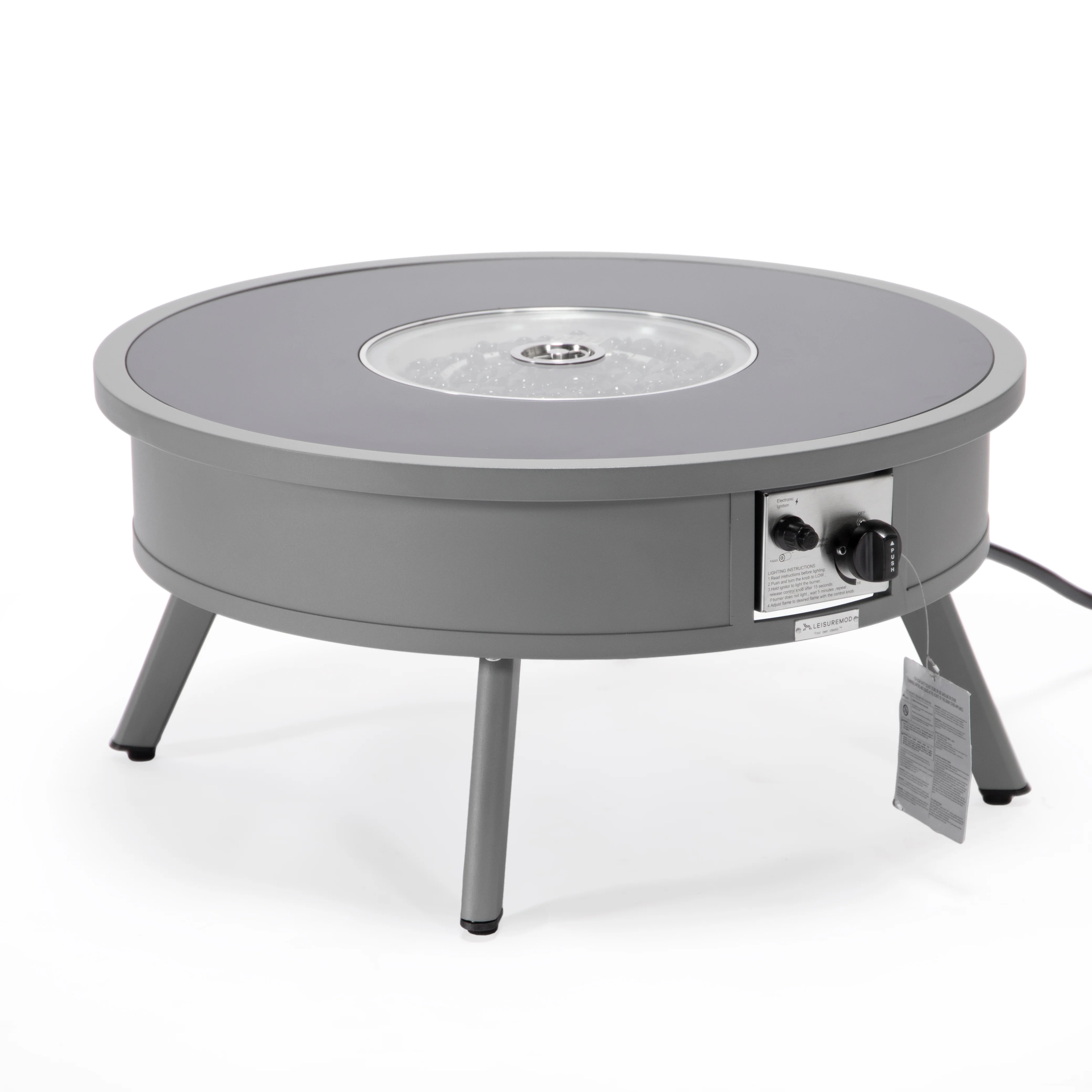 Walbrooke Outdoor Patio Aluminum Round Fire Pit Side Table with Lid and Fire Glass for Patio and Backyard Garden