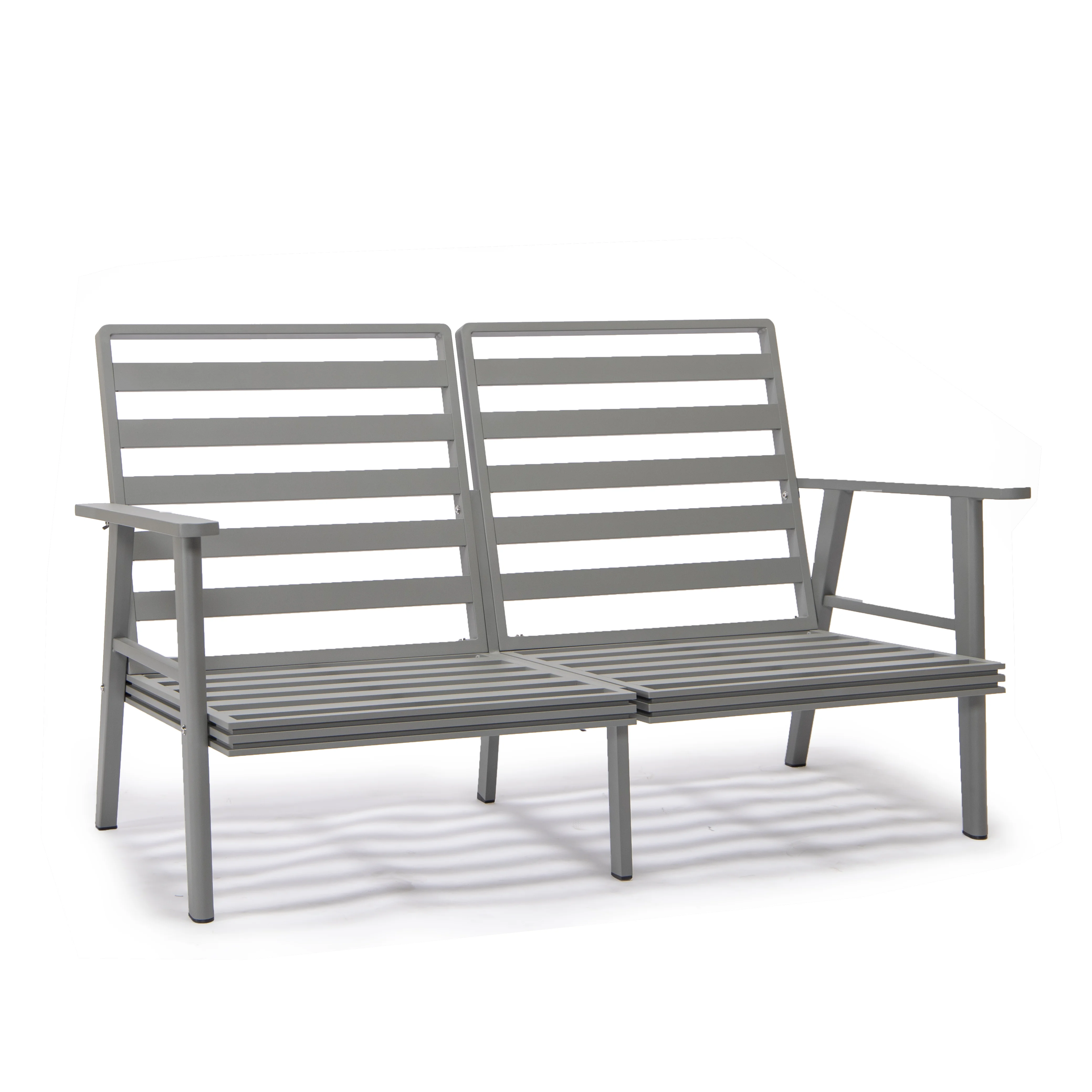 Walbrooke Modern Outdoor Patio Loveseat with Gray Aluminum Frame and Removable Cushions For Patio and Backyard Garden