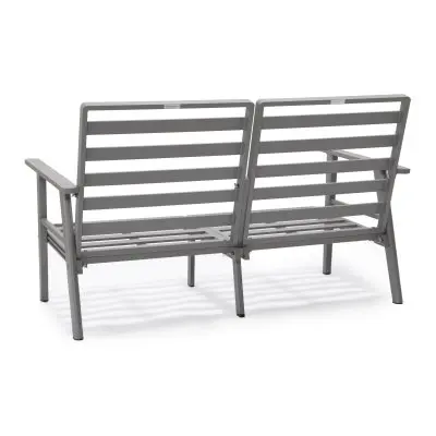 Walbrooke Modern Outdoor Patio Loveseat with Gray Aluminum Frame and Removable Cushions For Patio and Backyard Garden
