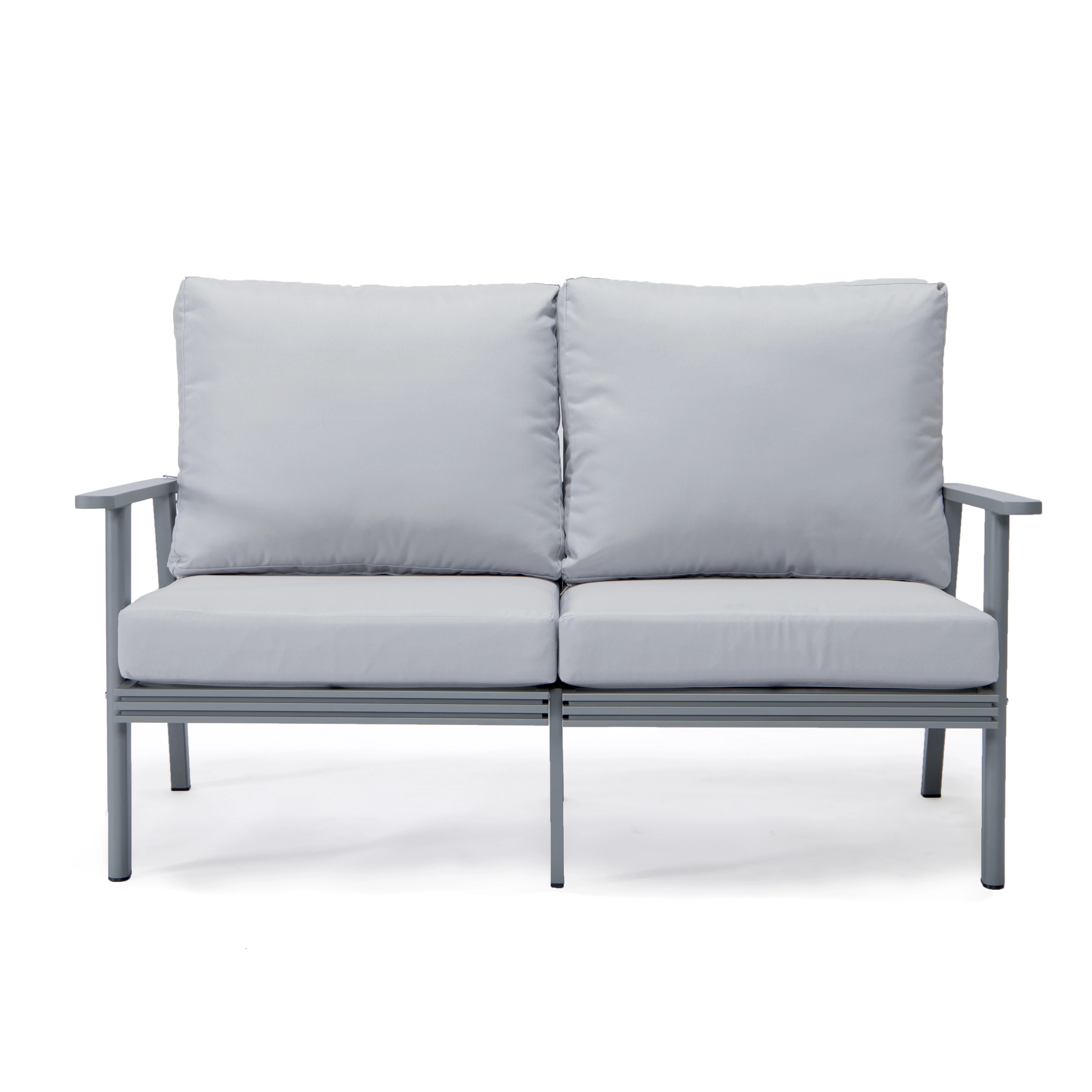 Walbrooke Modern Outdoor Patio Loveseat with Gray Aluminum Frame and Removable Cushions For Patio and Backyard Garden