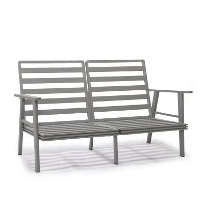 Walbrooke Modern Outdoor Patio Loveseat with Gray Aluminum Frame and Removable Cushions For Patio and Backyard Garden