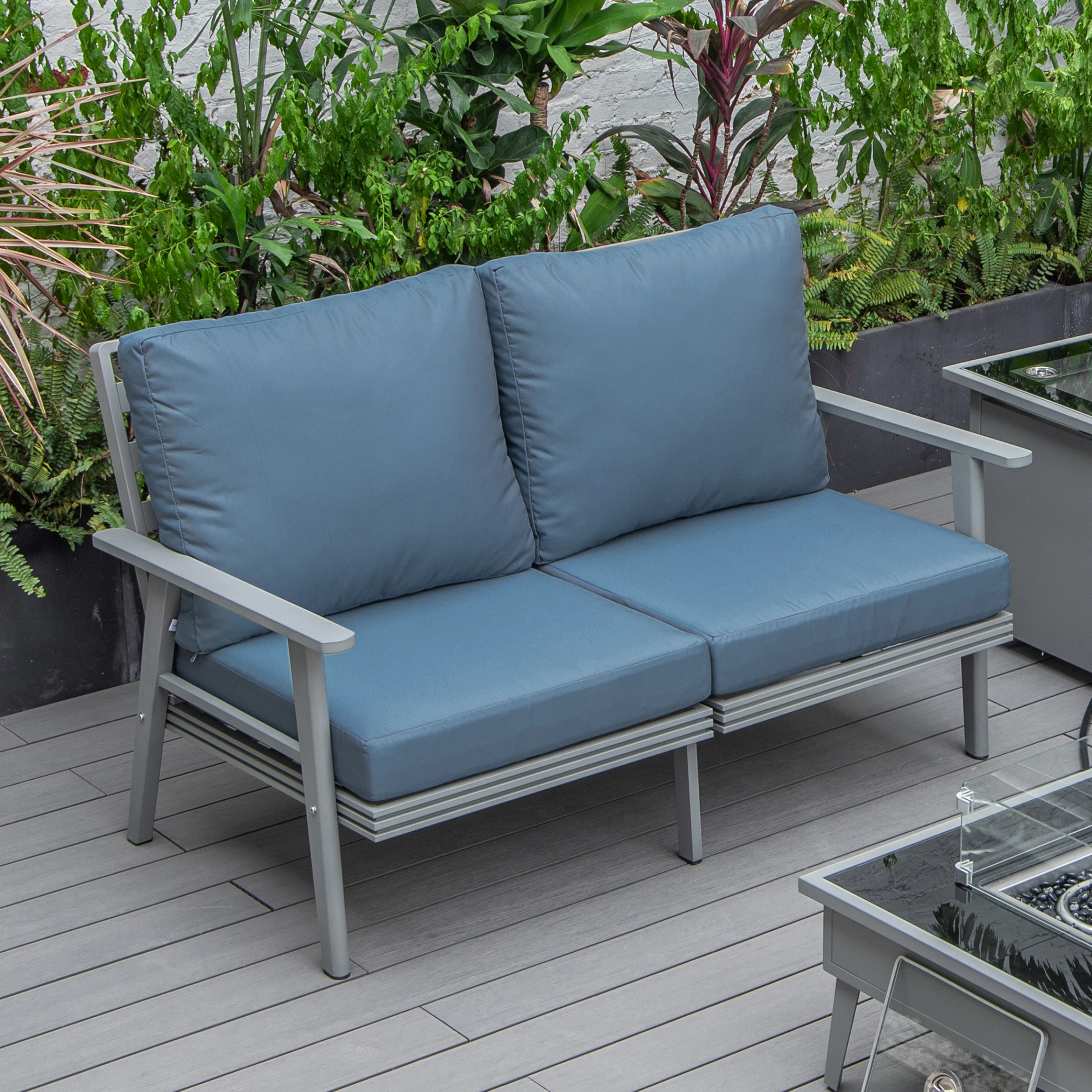 Walbrooke Modern Outdoor Patio Loveseat with Gray Aluminum Frame and Removable Cushions For Patio and Backyard Garden