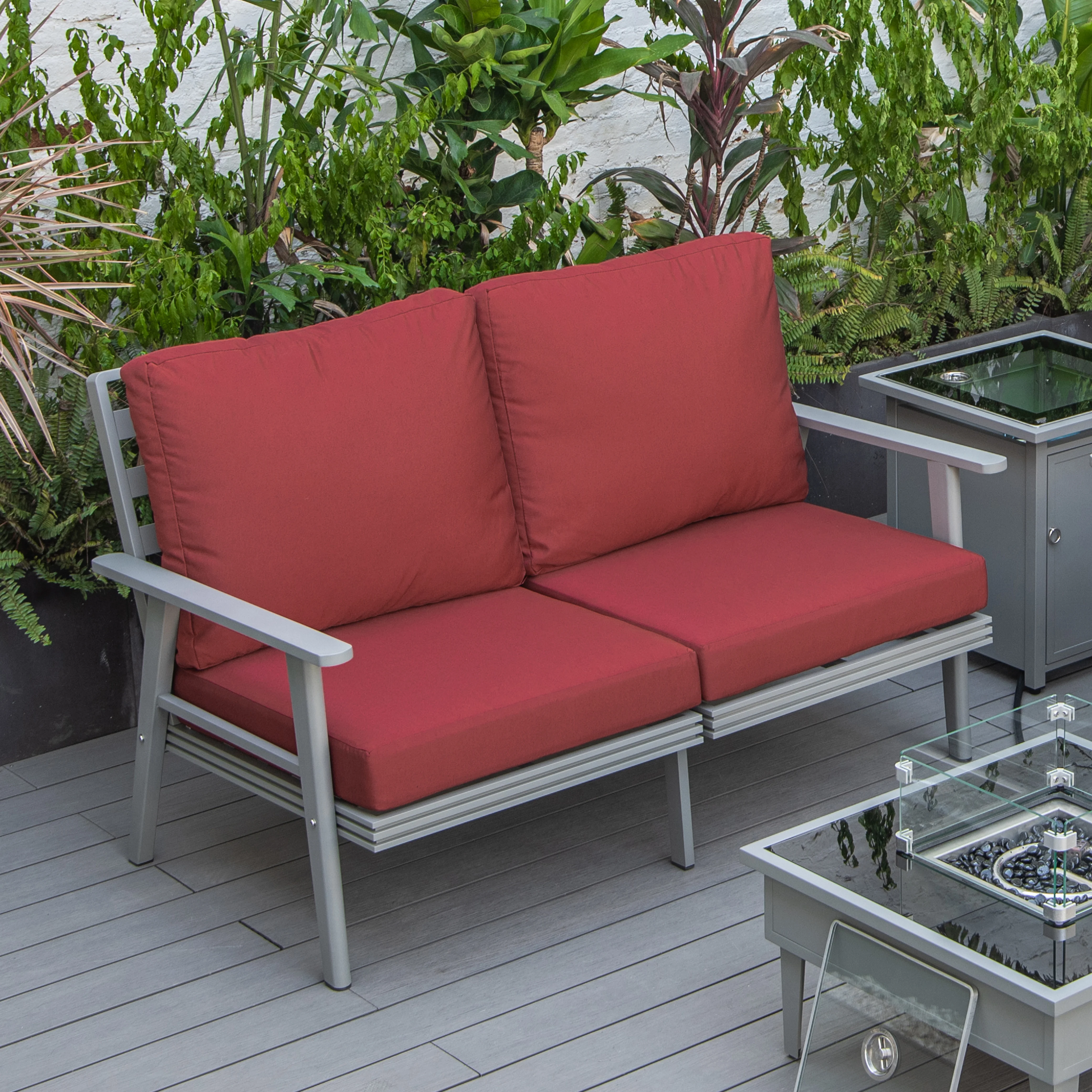 Walbrooke Modern Outdoor Patio Loveseat with Gray Aluminum Frame and Removable Cushions For Patio and Backyard Garden
