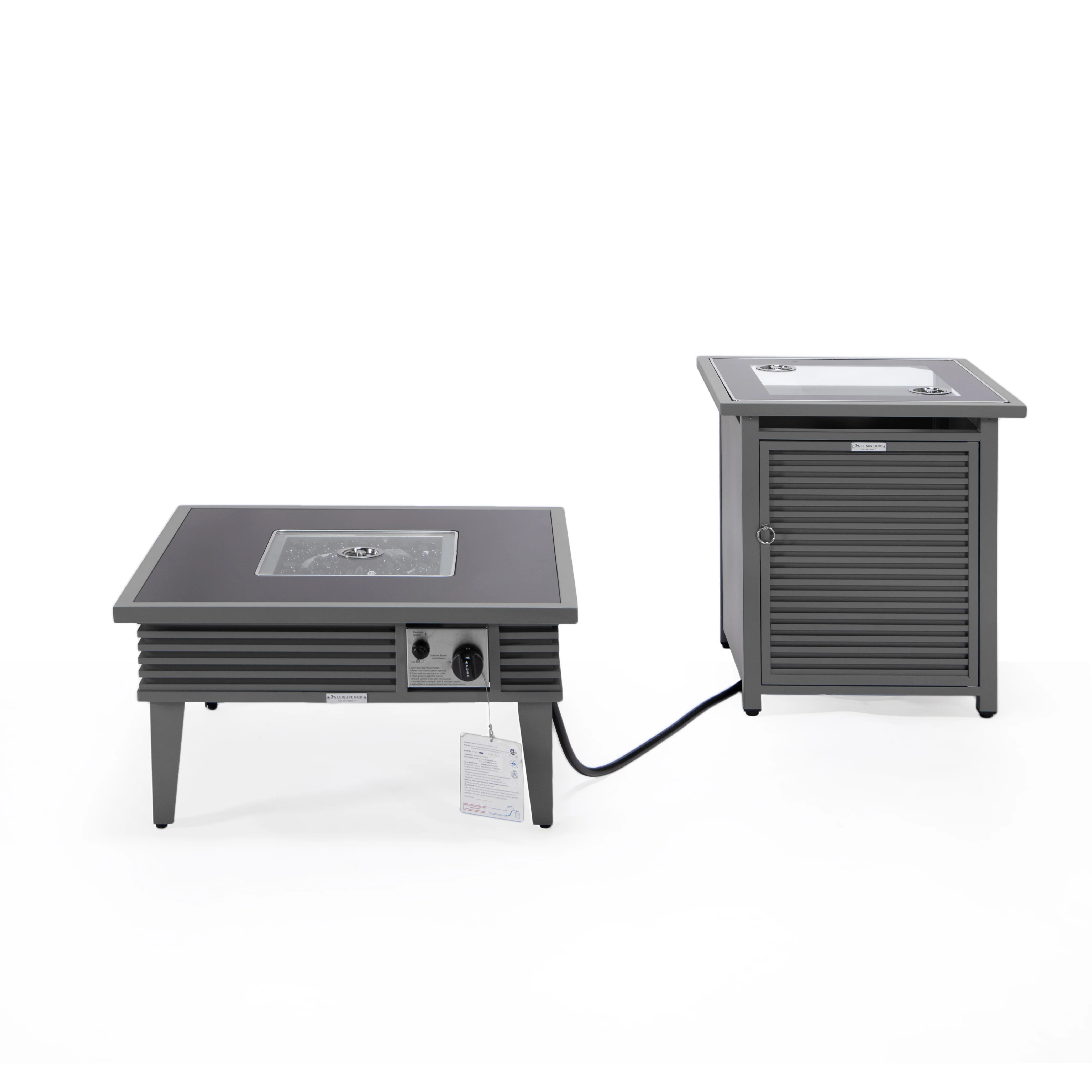 Walbrooke Patio Square Fire Pit and Tank Holder with Slats Design in Grey