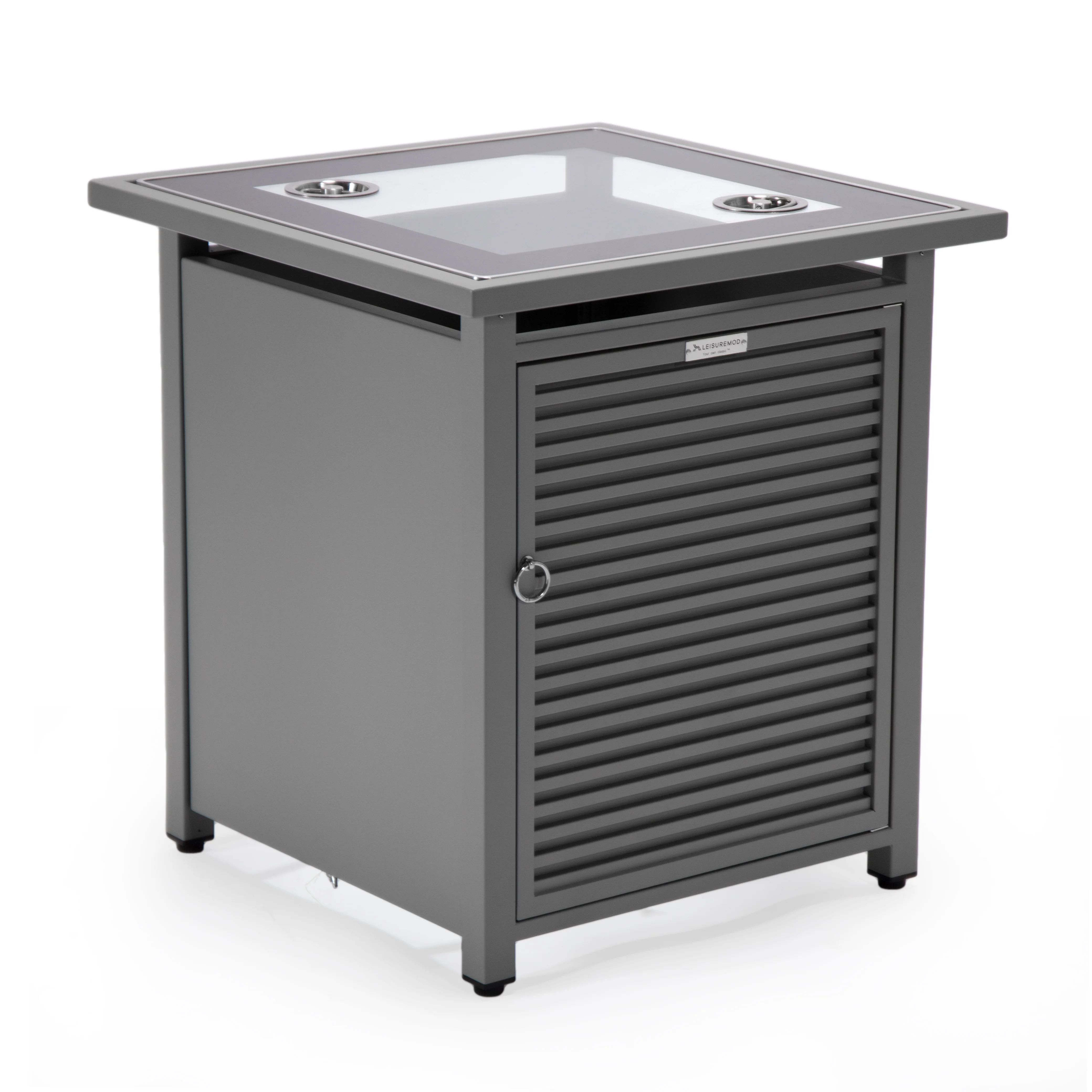 Walbrooke Patio Square Fire Pit and Tank Holder with Slats Design in Grey