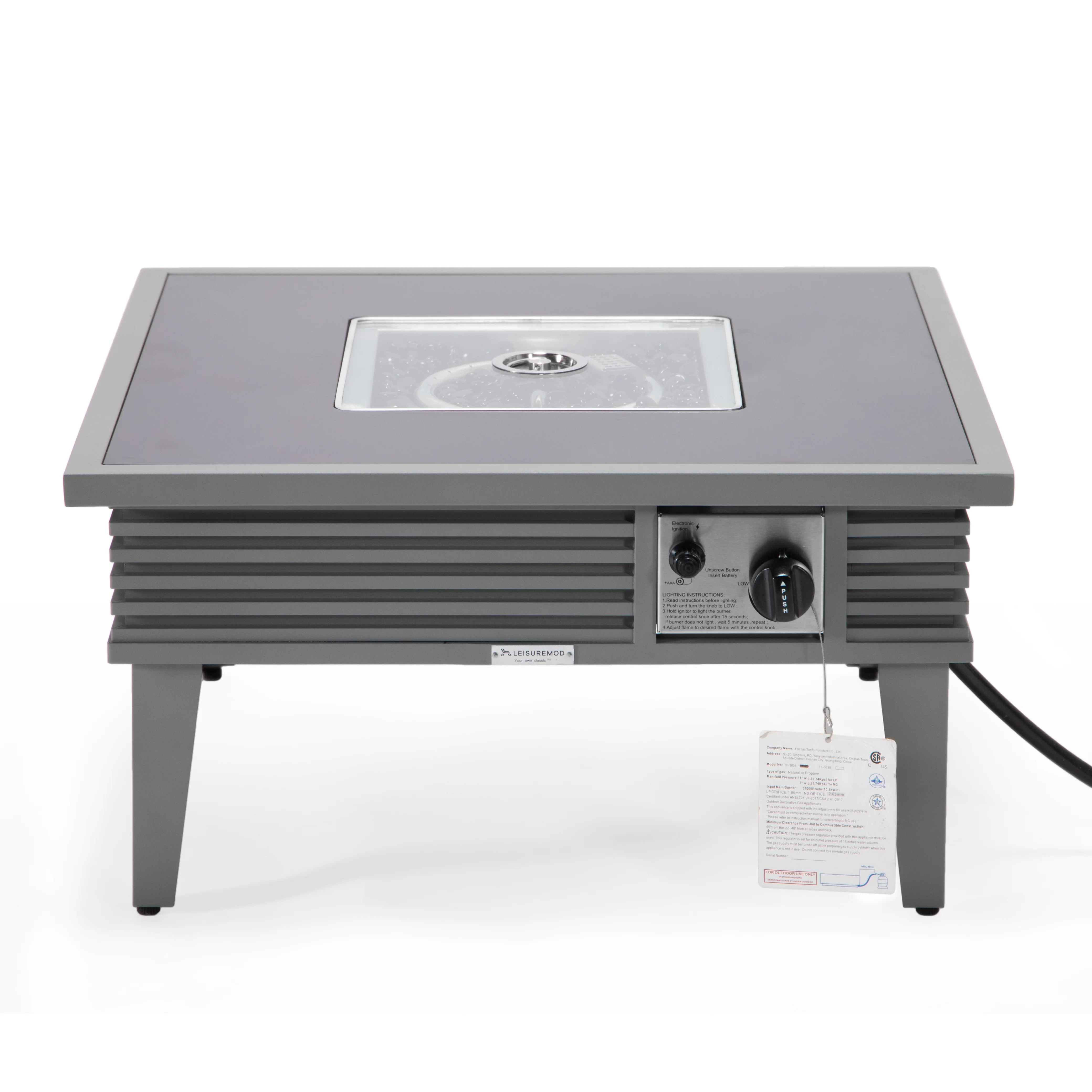 Walbrooke Outdoor Patio Aluminum Square Slats Design Fire Pit Side Table with Lid and Fire Glass for Patio and Backyard Garden