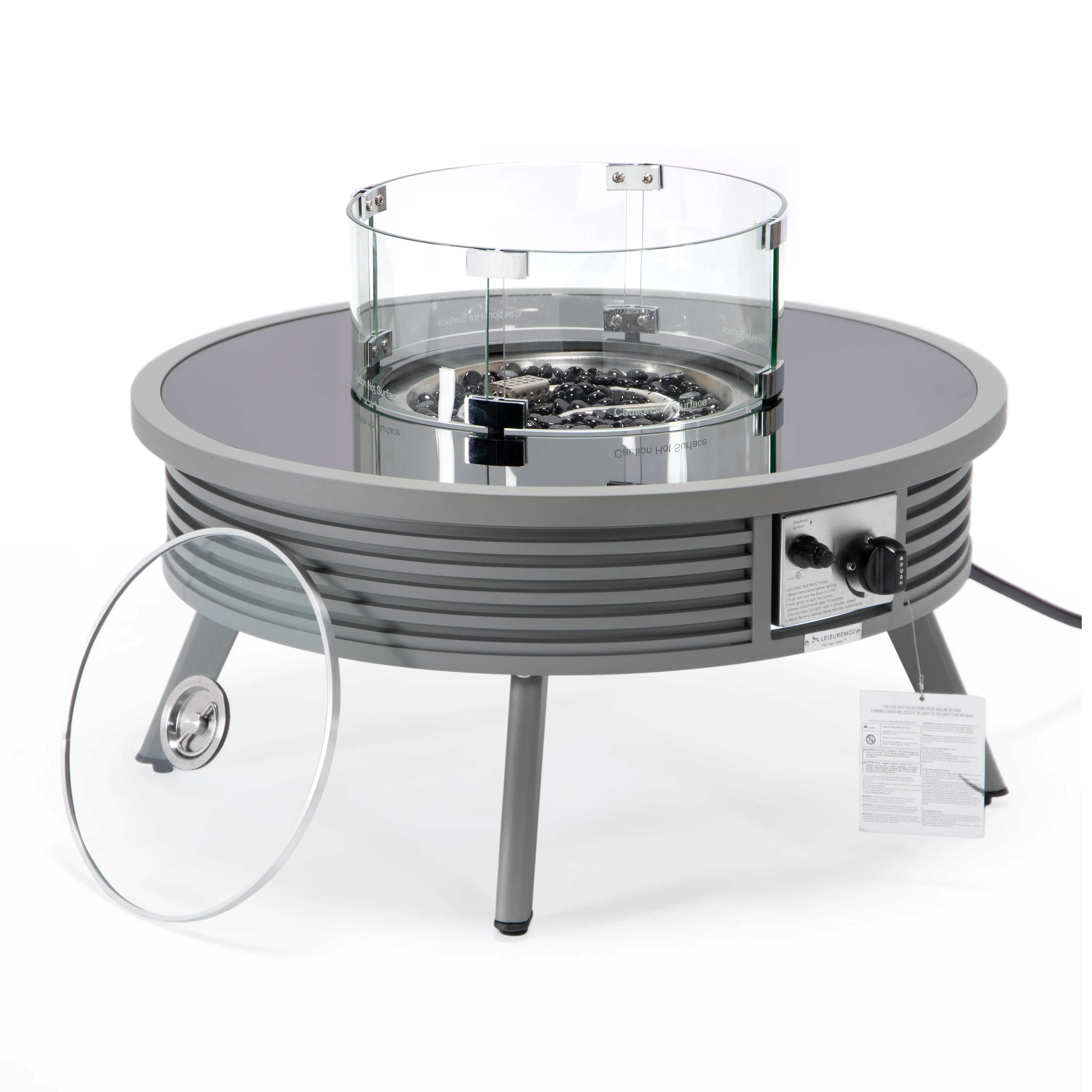 Walbrooke Patio Round Fire Pit and Tank Holder with Slats Design in Grey