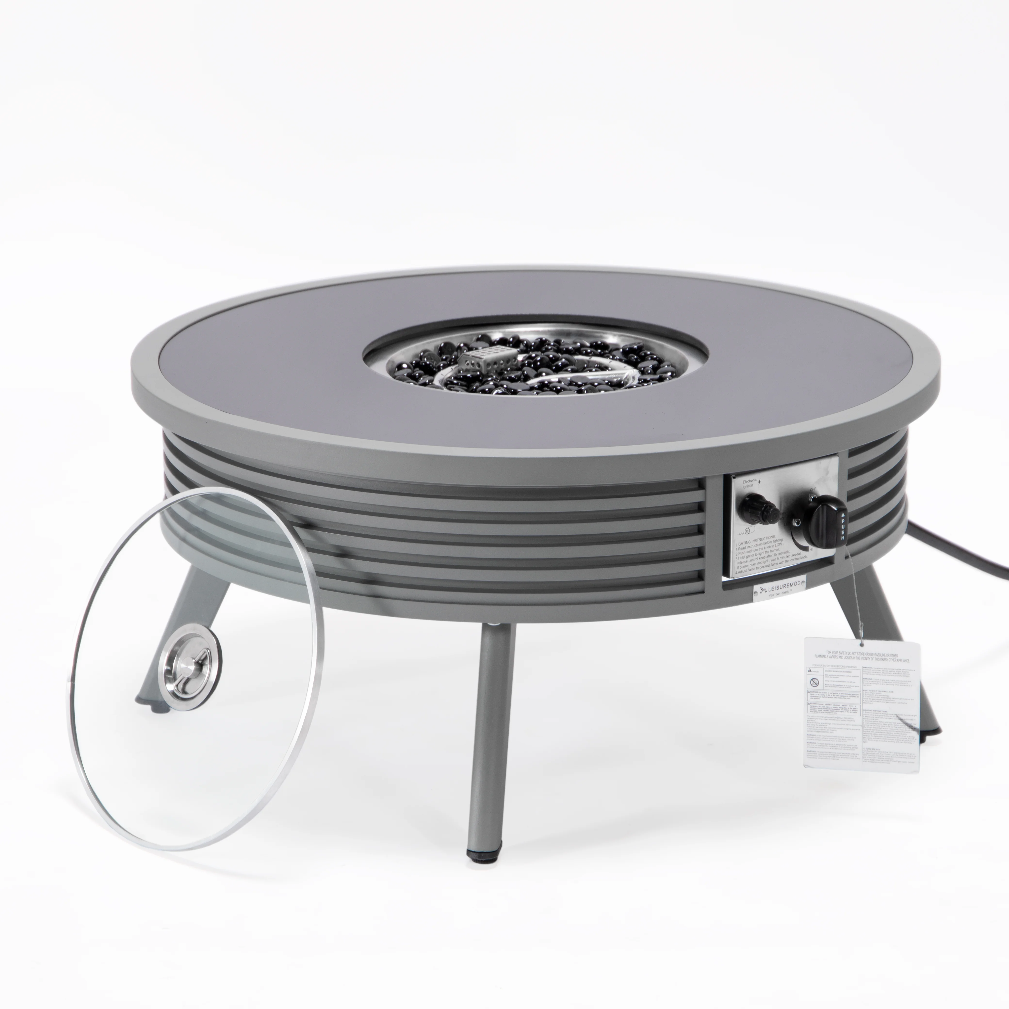 Walbrooke Patio Round Fire Pit and Tank Holder with Slats Design in Grey