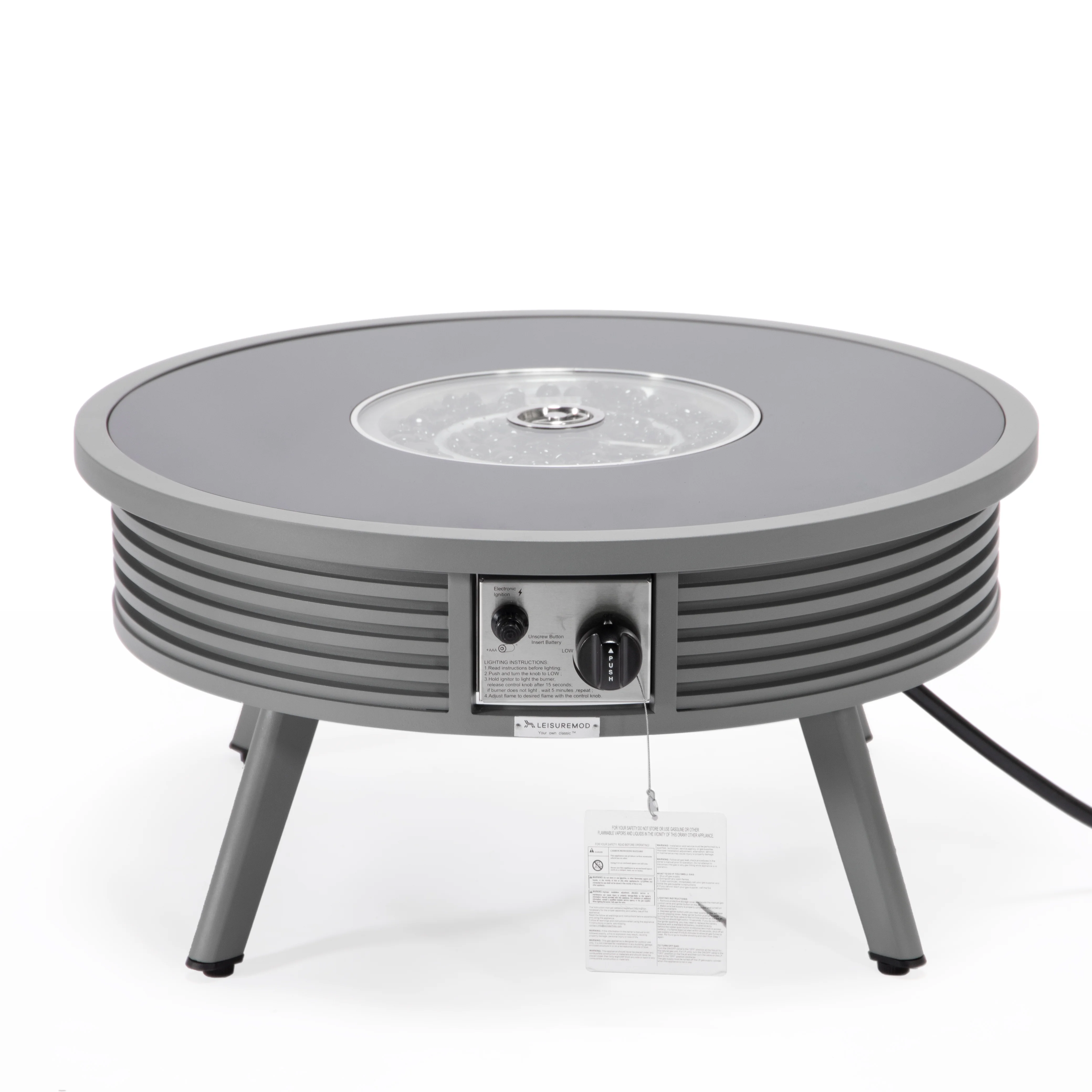 Walbrooke Outdoor Patio Aluminum Round Slats Design Fire Pit Side Table with Lid and Fire Glass for Patio and Backyard Garden