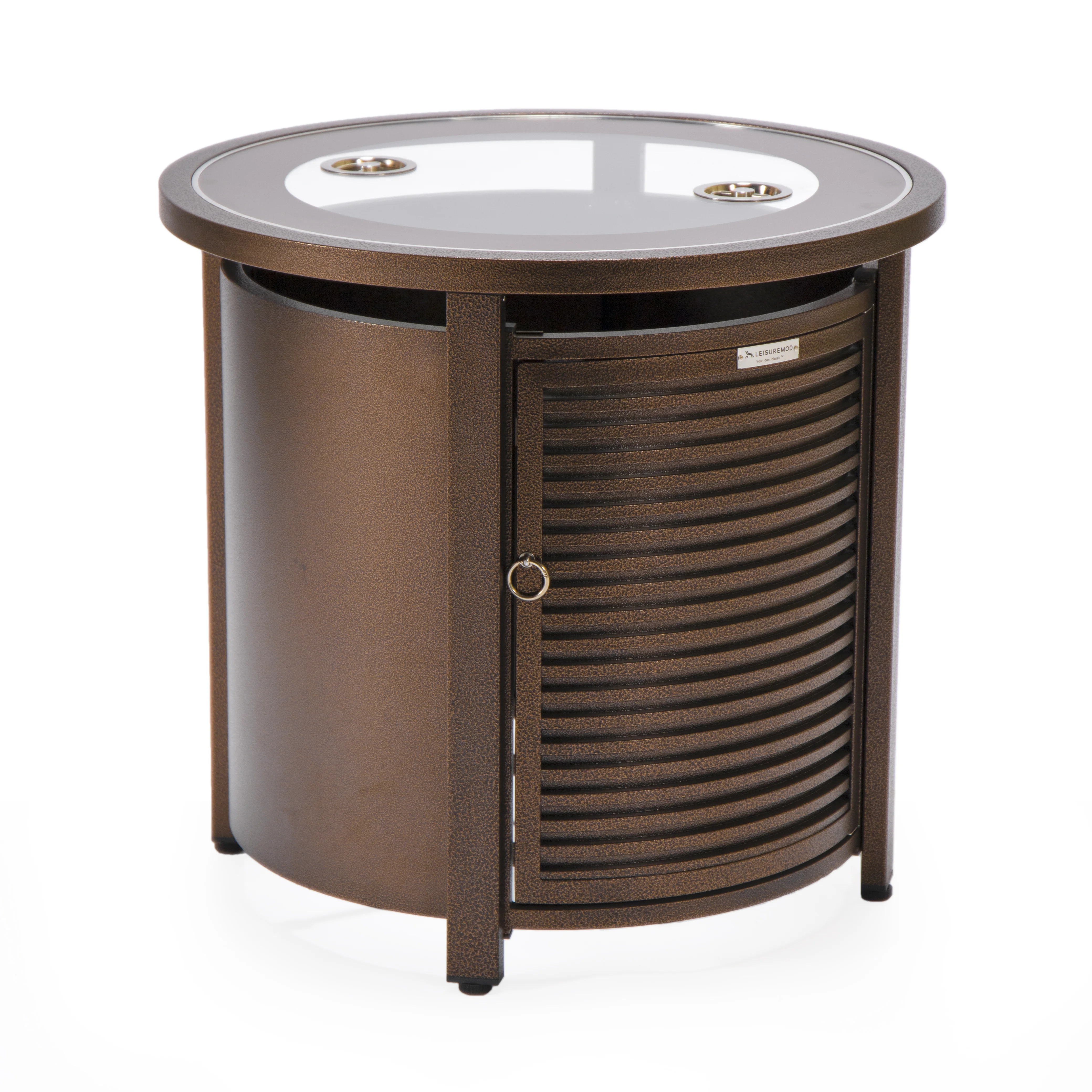 Walbrooke Brown Patio Round Tank Holder with Slats Design in Brown