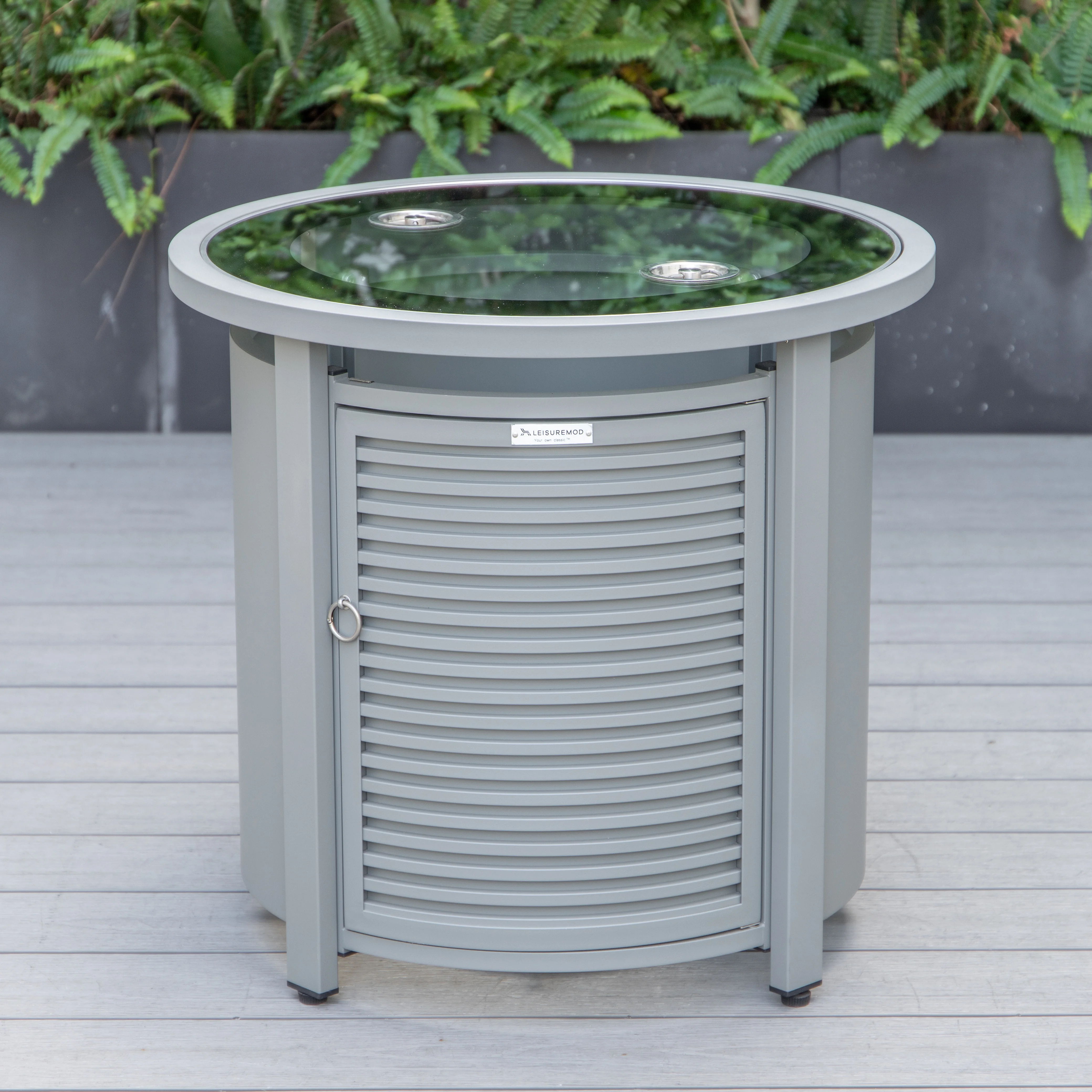 Walbrooke Grey Patio Round Tank Holder with Slats Design in Grey