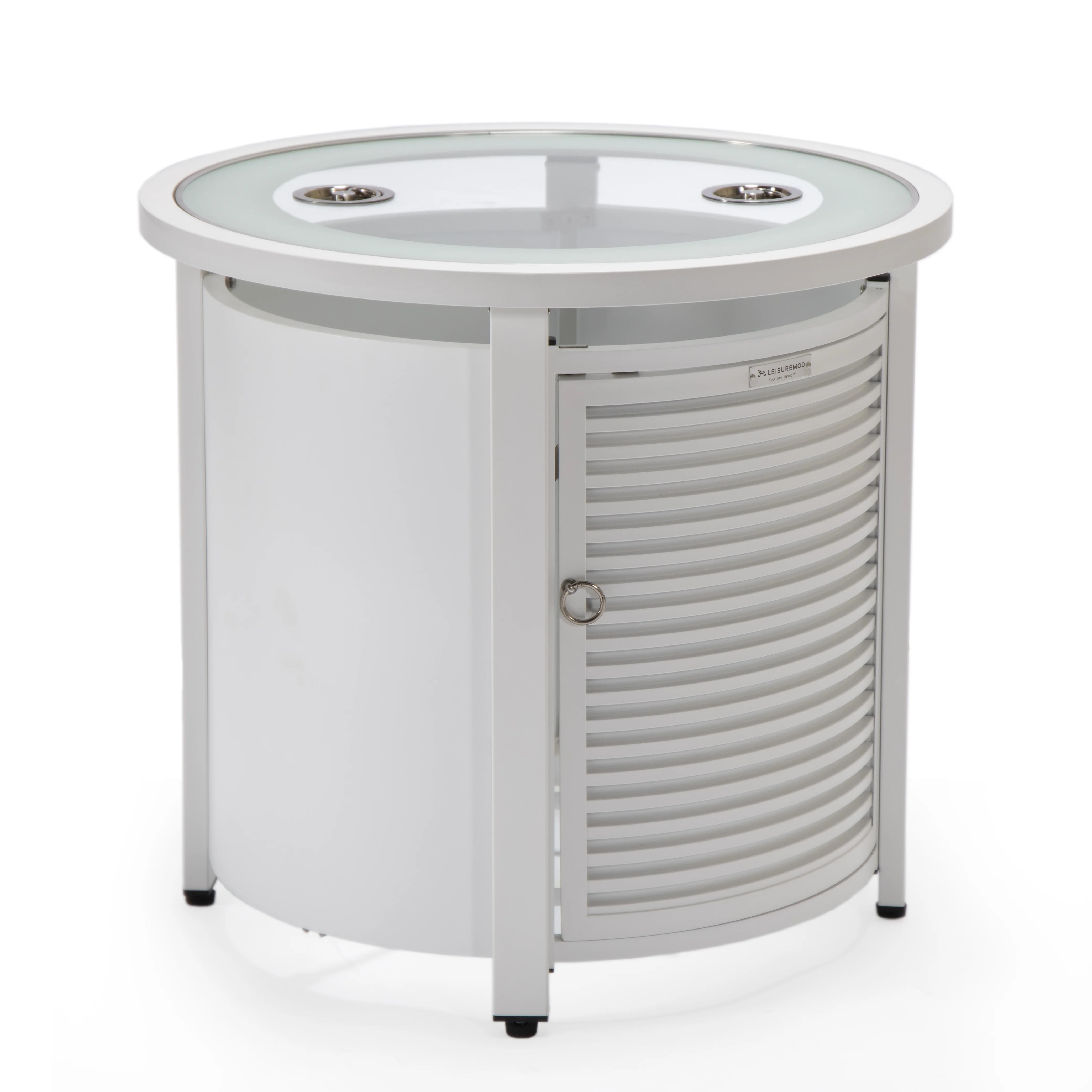 Walbrooke White Patio Round Tank Holder with Slats Design in White