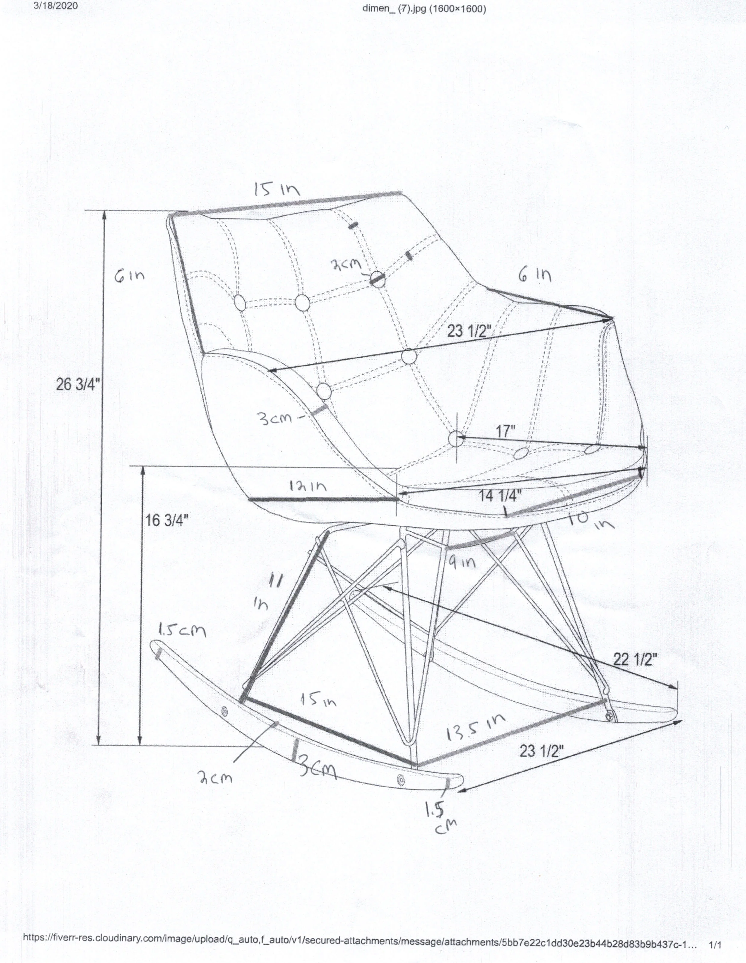 Willow Twill Fabric Eiffel Rocking Chair