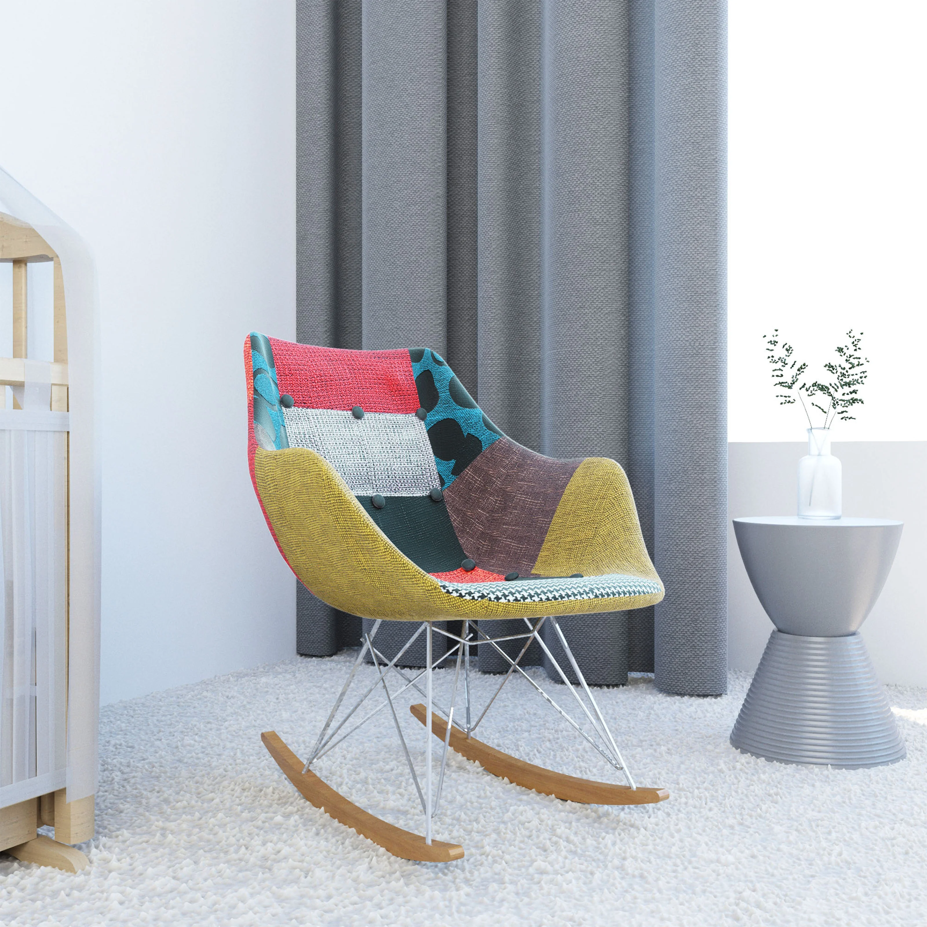 Willow Patchwork Fabric Eiffel Rocking Chair