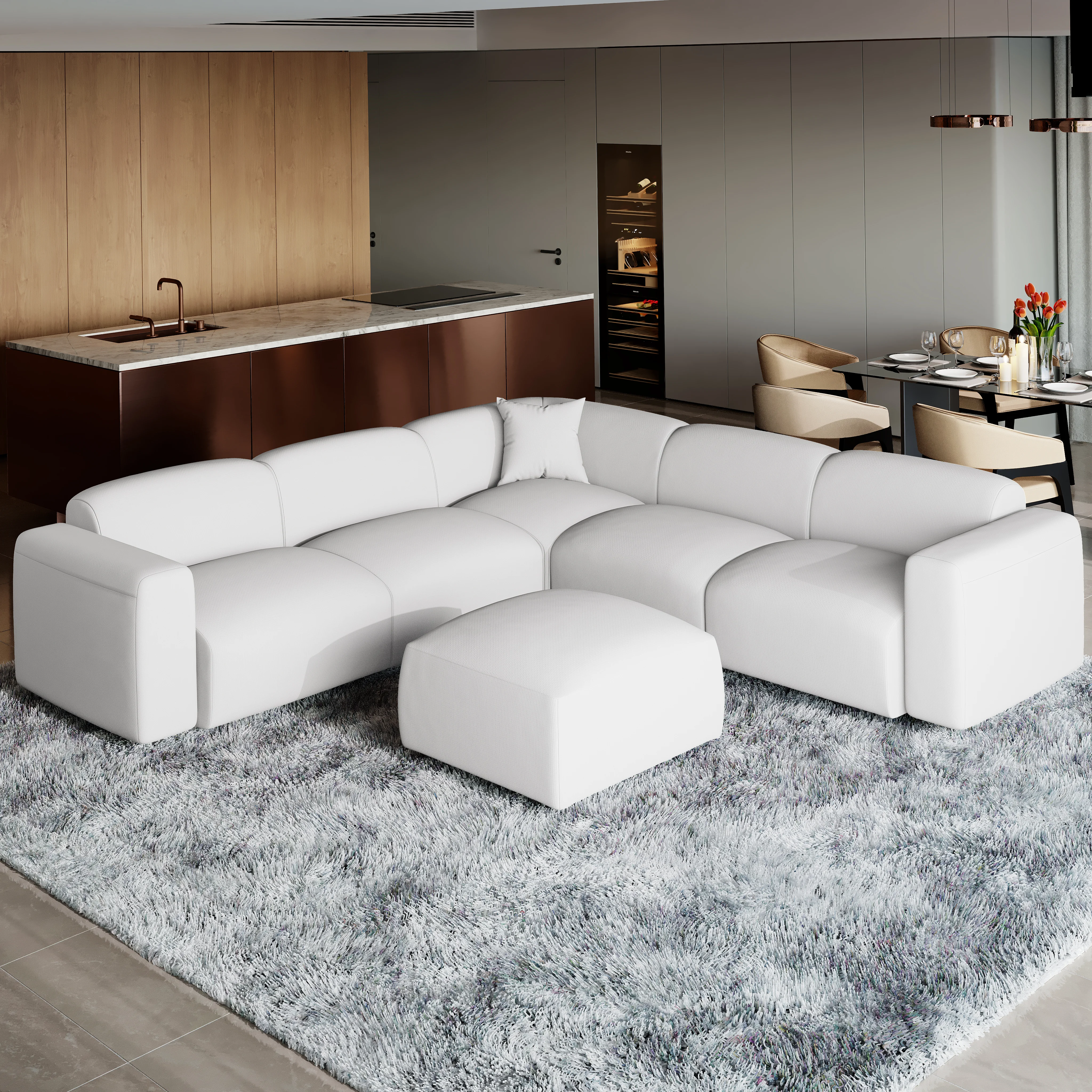 Whisper 4-Seater Conversation Set With a Chaise Lounge Chair in Beige