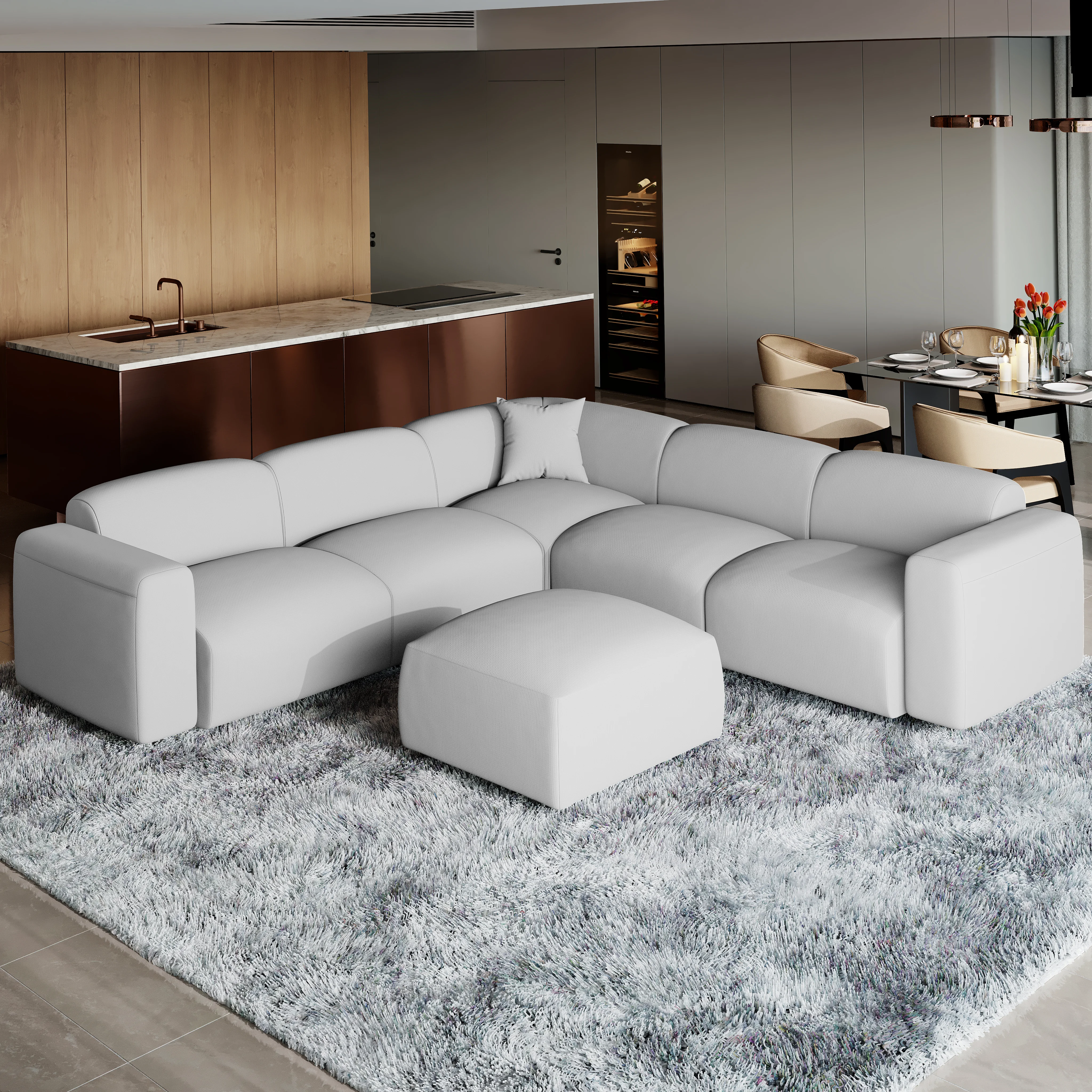 Whisper 4-Seater Conversation Set With a Chaise Lounge Chair in Taupe