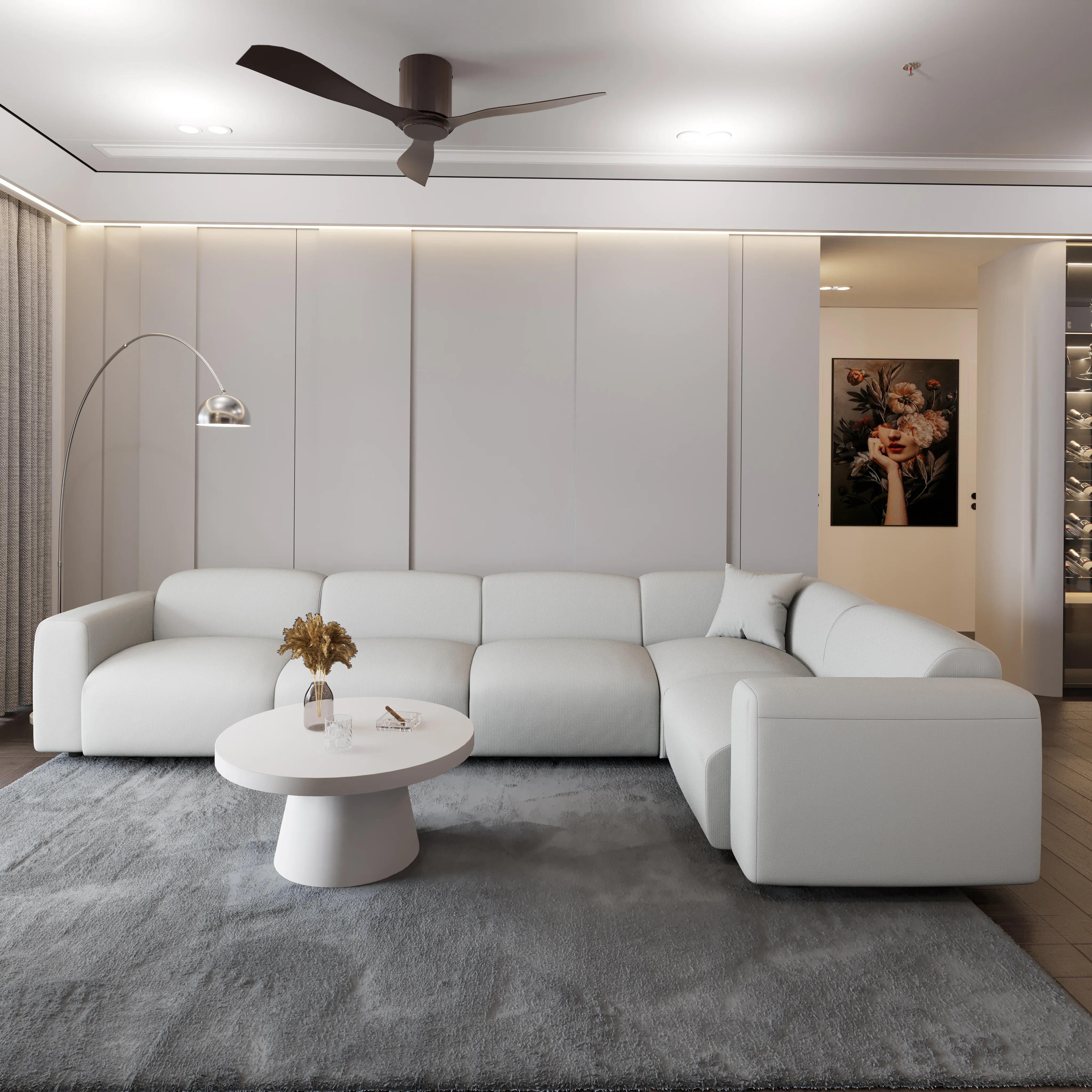 Whisper 6-Seater Conversation Set with Ottoman in Beige