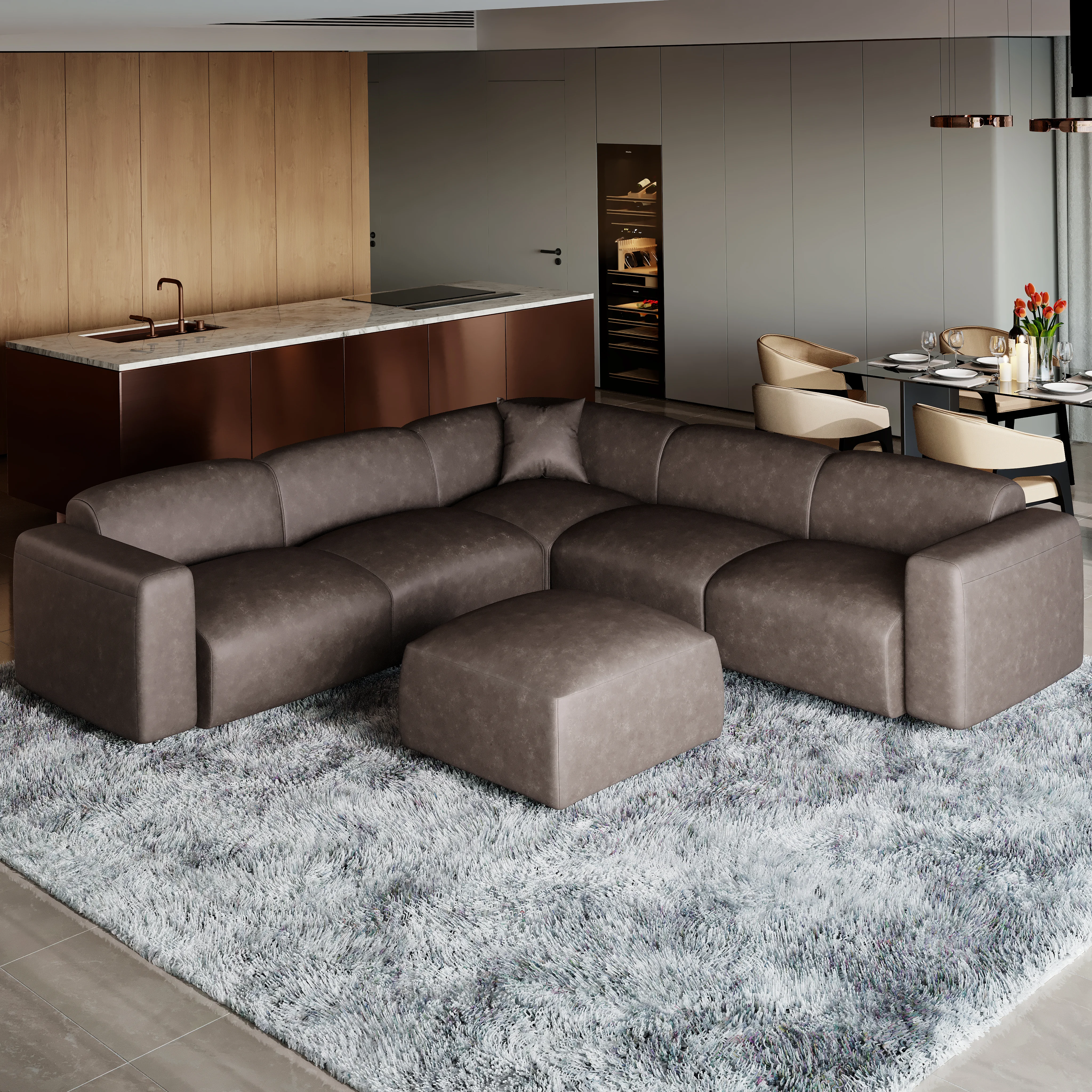 Whisper 6-Seater Conversation Set with Ottoman in Brown