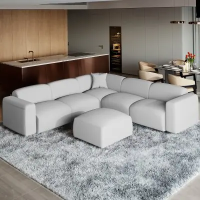 Whisper 6-Seater Conversation Set with Ottoman in Taupe