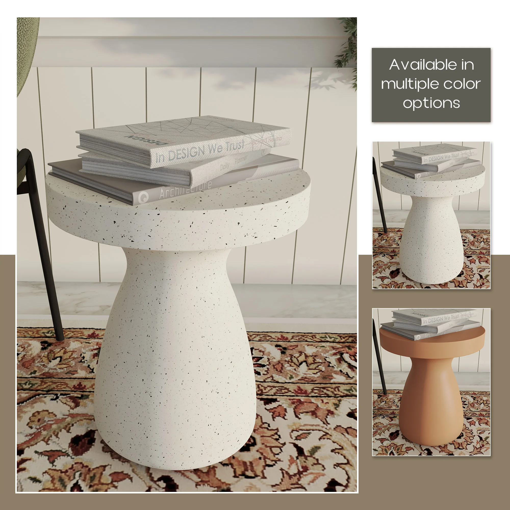 Modern Side End Table Wisp Series In Terrazzo White