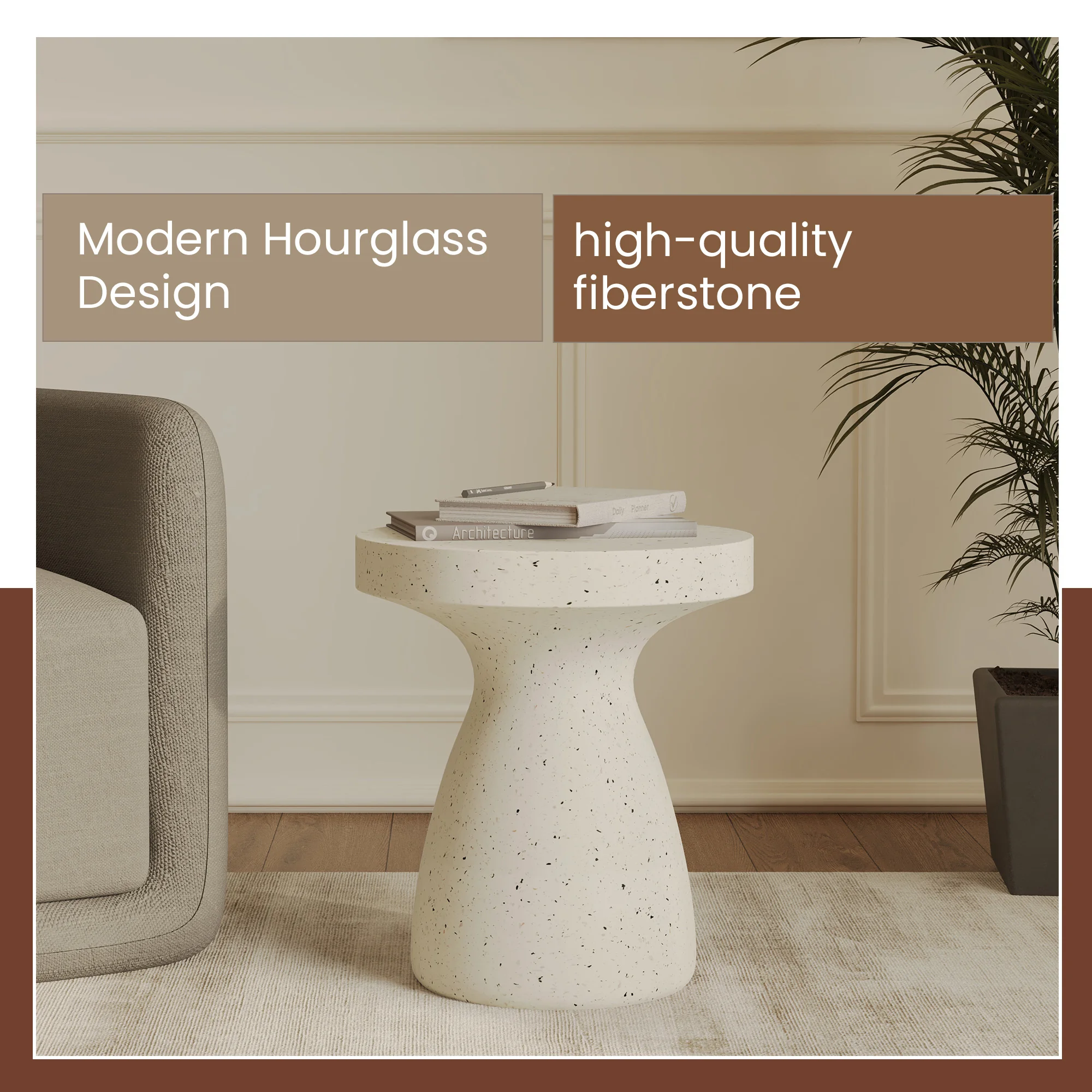 Modern Side End Table Wisp Series In Terrazzo White