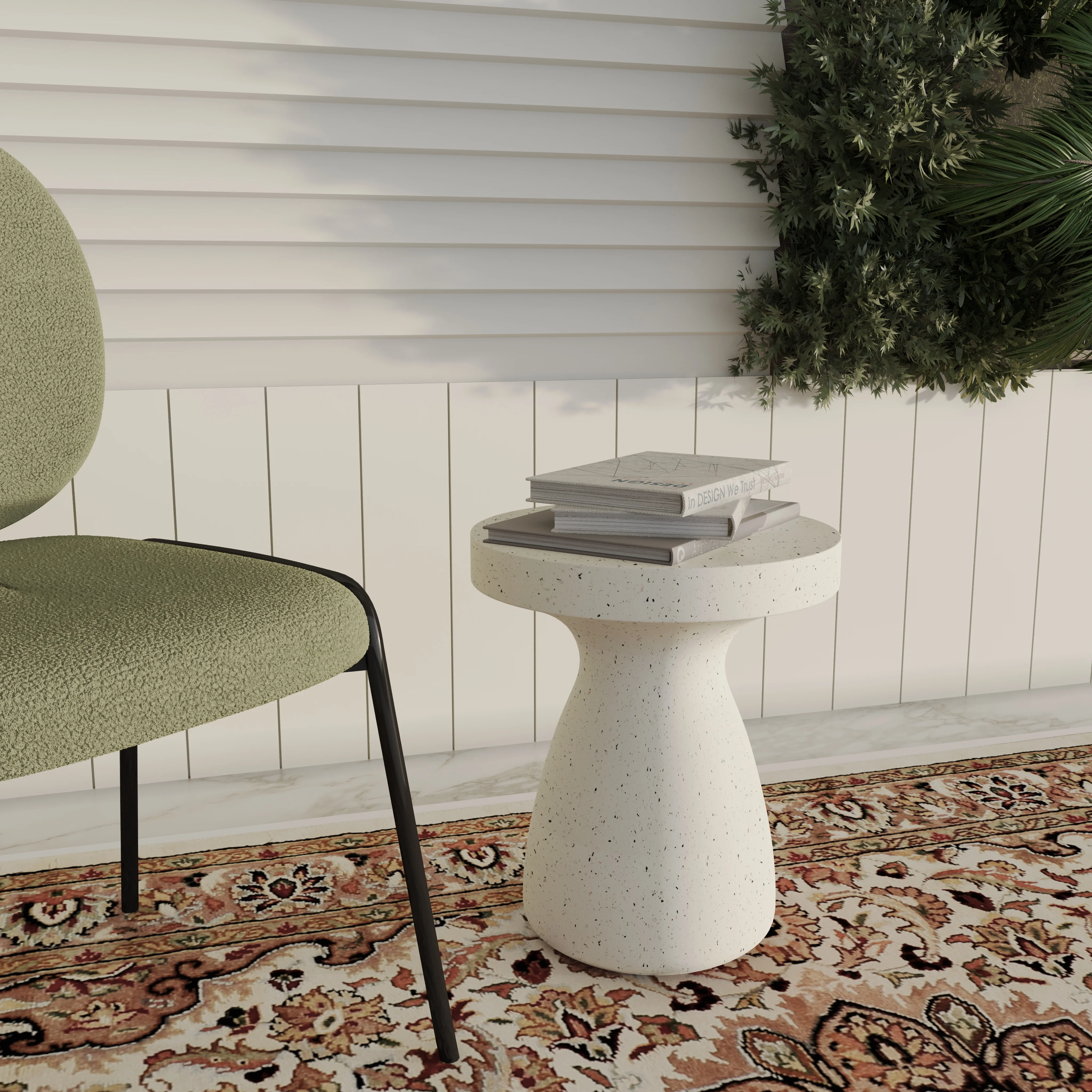 Modern Side End Table Wisp Series In Terrazzo White