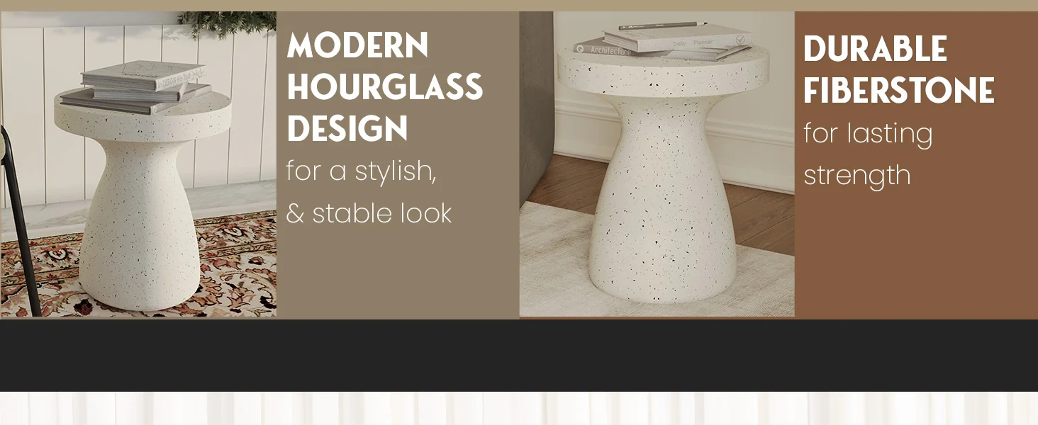 Modern Side End Table Wisp Series In Terrazzo White