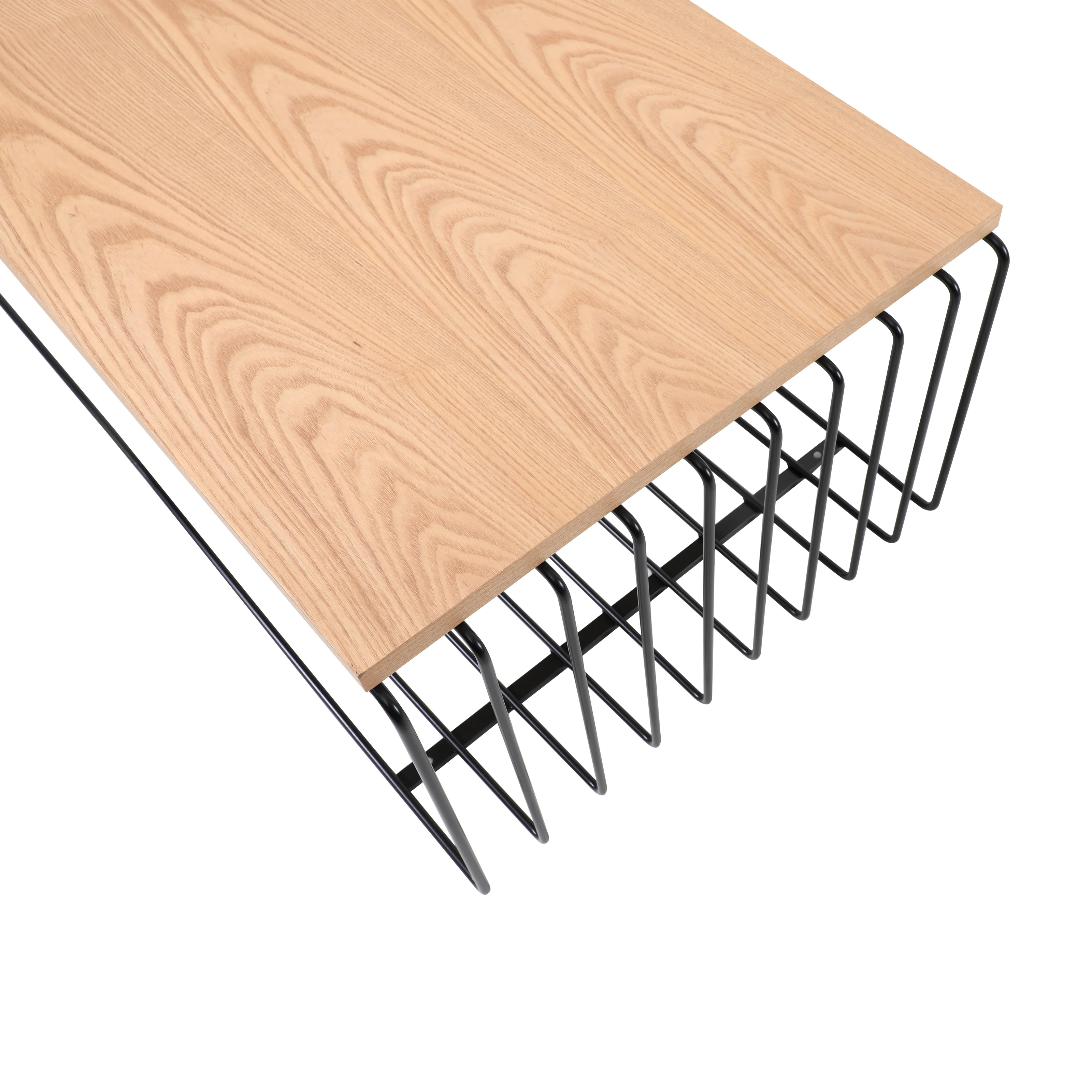 Walden Rectangular Coffee Table with Ash Veneer Top and Powder Coated Steel Frame in Black