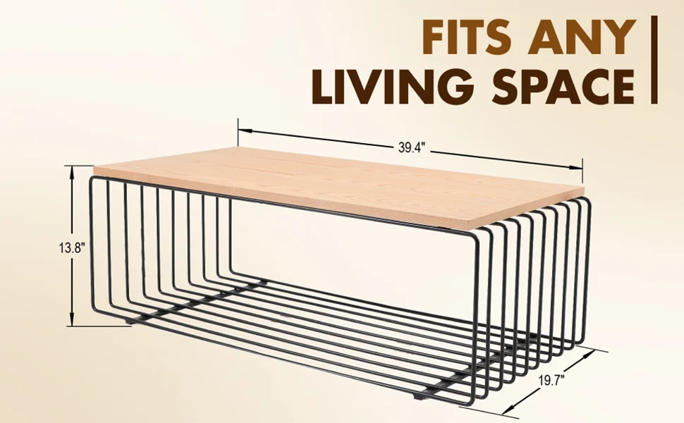 Walden Rectangular Coffee Table with Ash Veneer Top and Powder Coated Steel Frame in Black