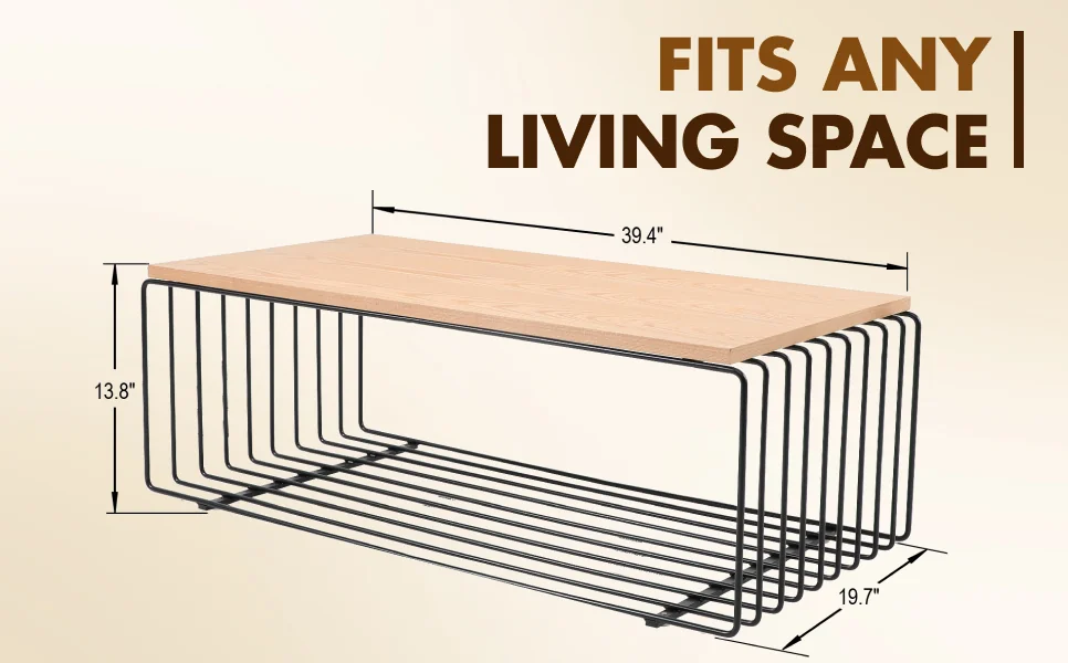 Walden Rectangular Coffee Table with Ash Veneer Top and Powder Coated Steel Frame in Black