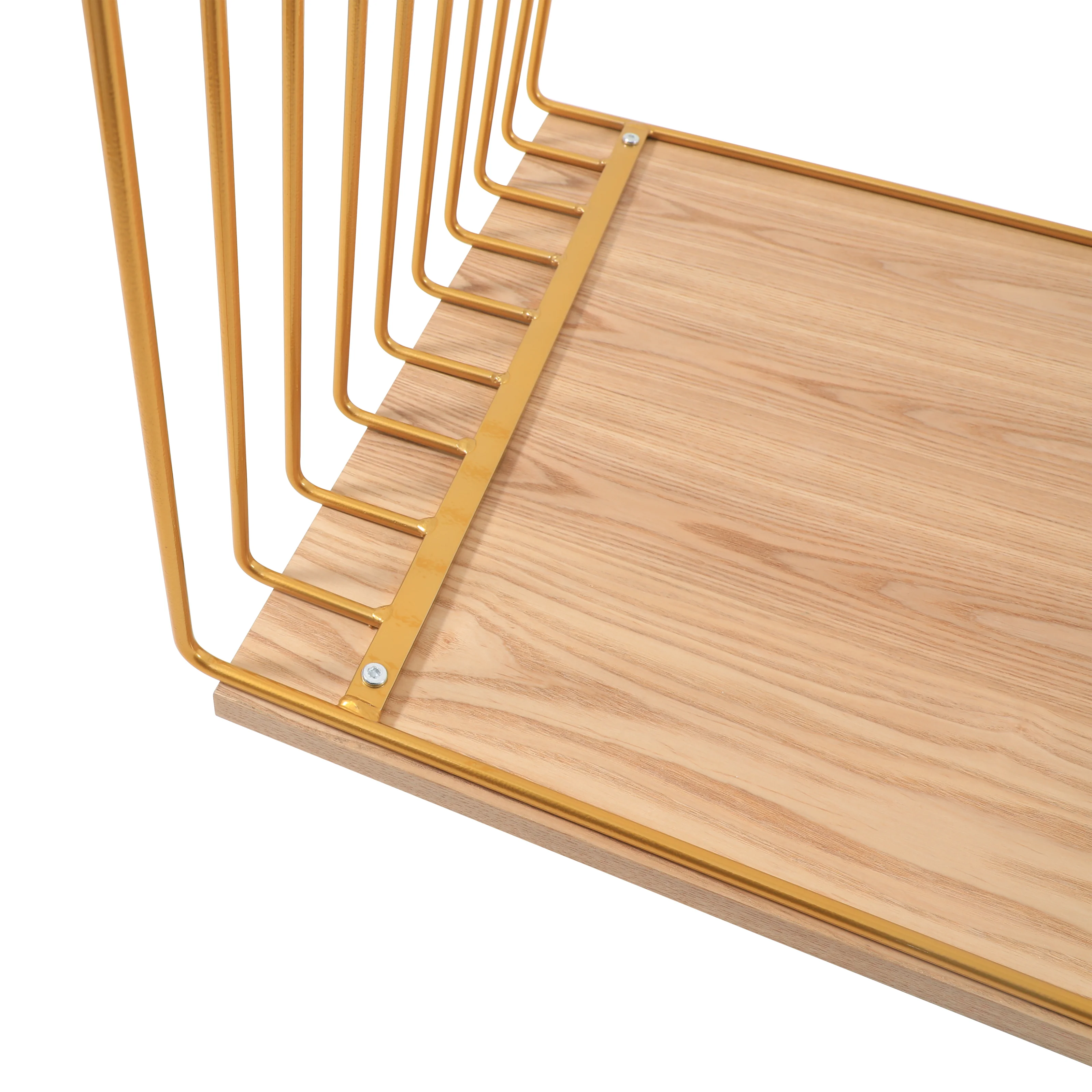 Walden Rectangular Coffee Table with Ash Veneer Top and Powder Coated Steel Frame in Gold