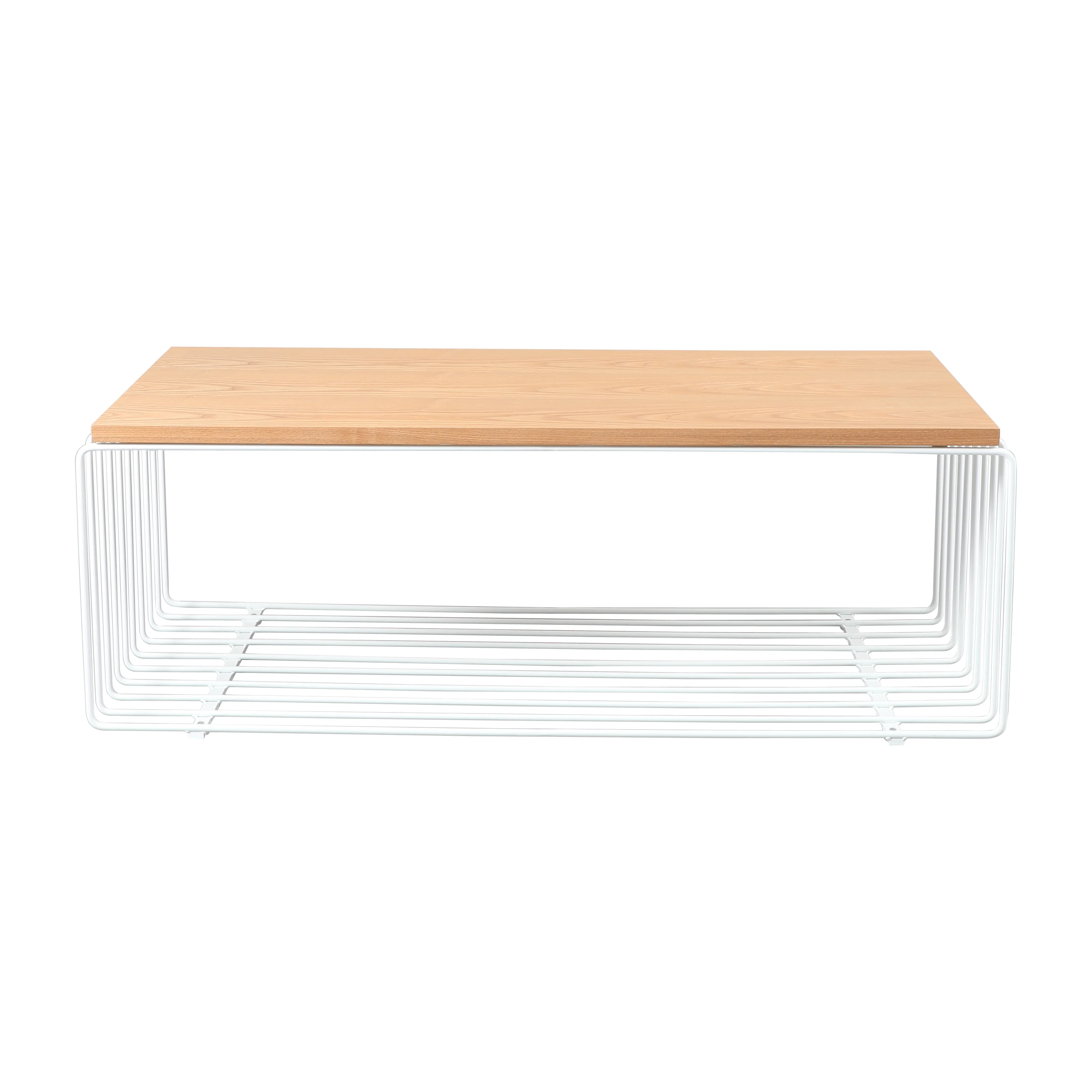Walden Rectangular Coffee Table with Ash Veneer Top and Powder Coated Steel Frame in White