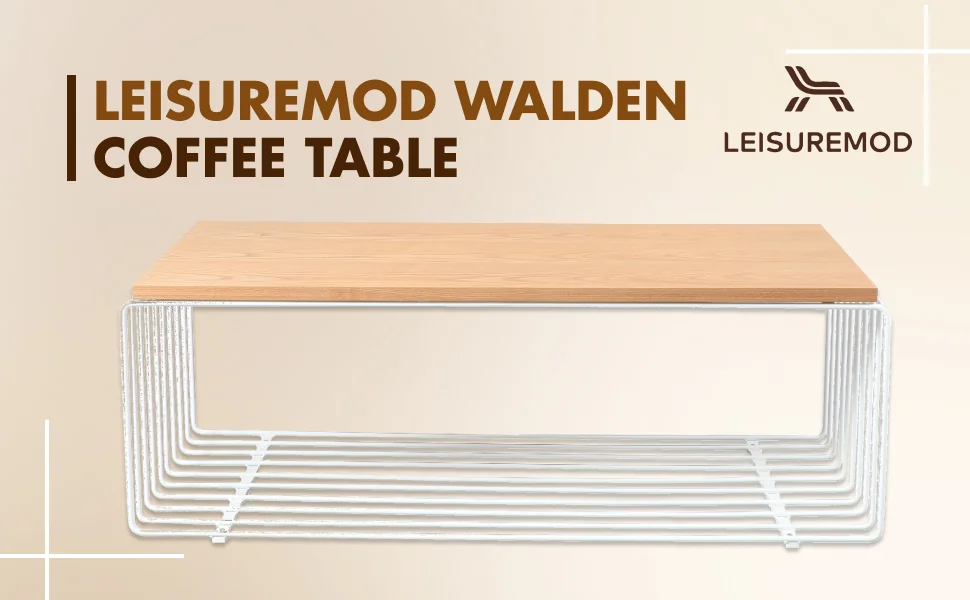 Walden Rectangular Coffee Table with Ash Veneer Top and Powder Coated Steel Frame in White