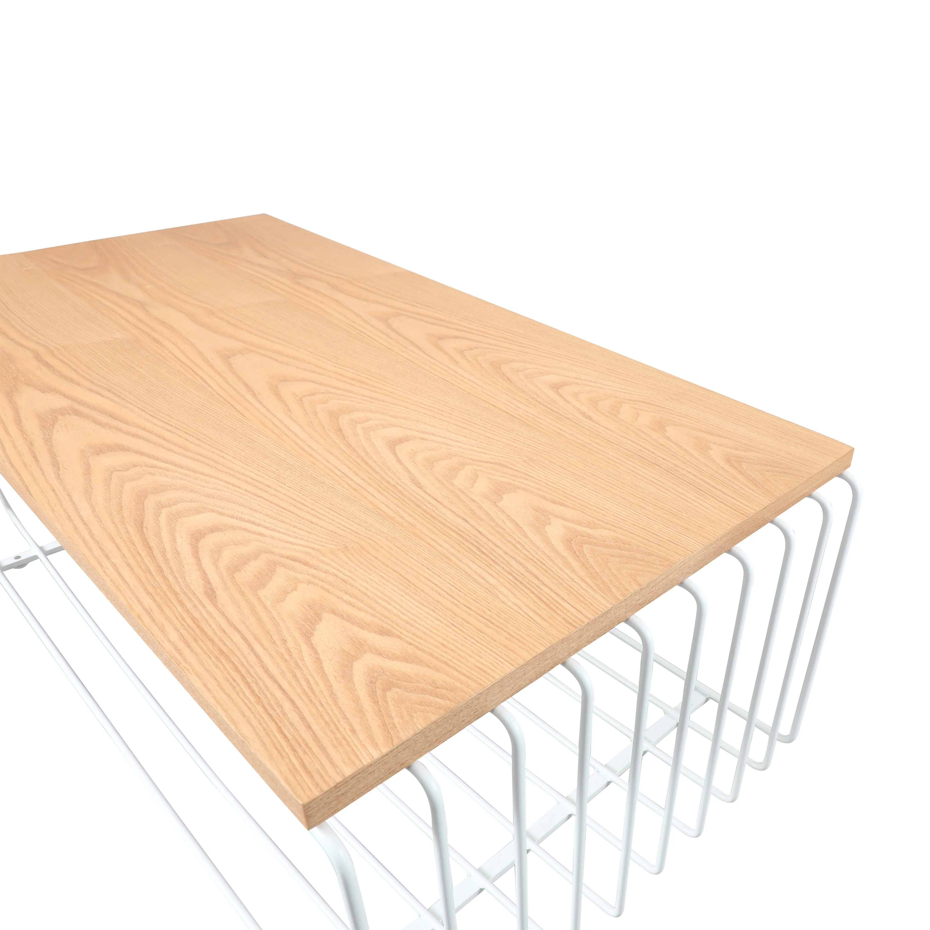 Walden Rectangular Coffee Table with Ash Veneer Top and Powder Coated Steel Frame in White