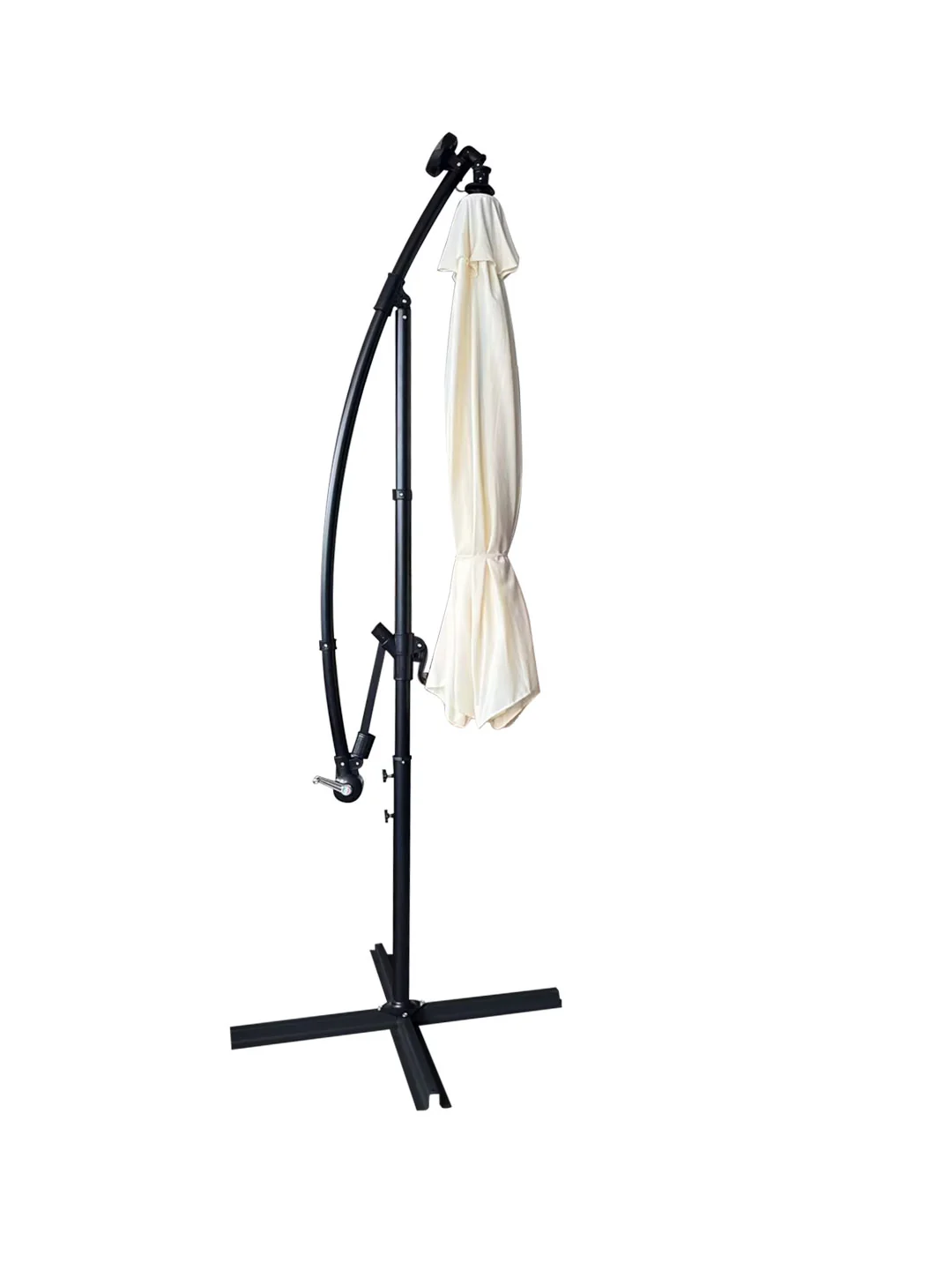 Willry Modern Outdoor 10 Ft Offset Cantilever Hanging Patio Umbrella With Solar Powered LED in Cream