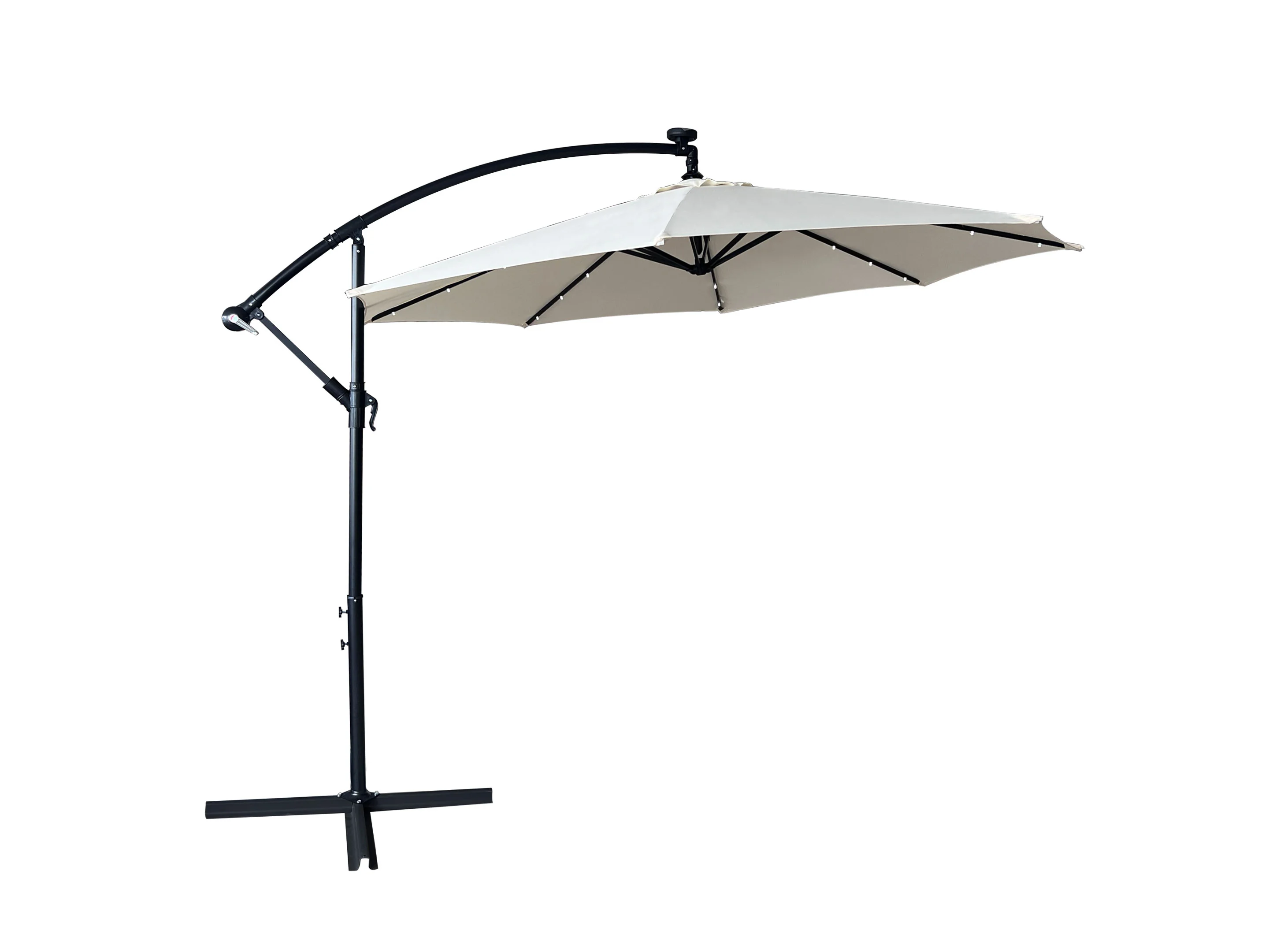 Willry Modern Outdoor 10 Ft Offset Cantilever Hanging Patio Umbrella With Solar Powered LED in Cream