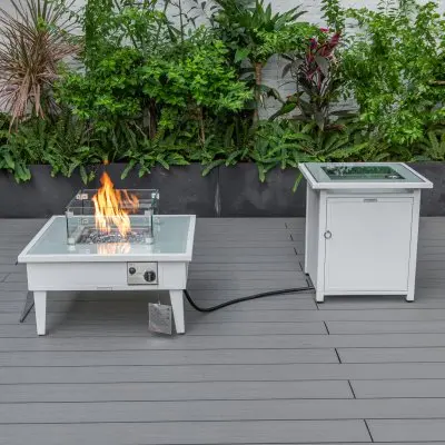 Walbrooke Patio Square Fire Pit and Tank Holder in White