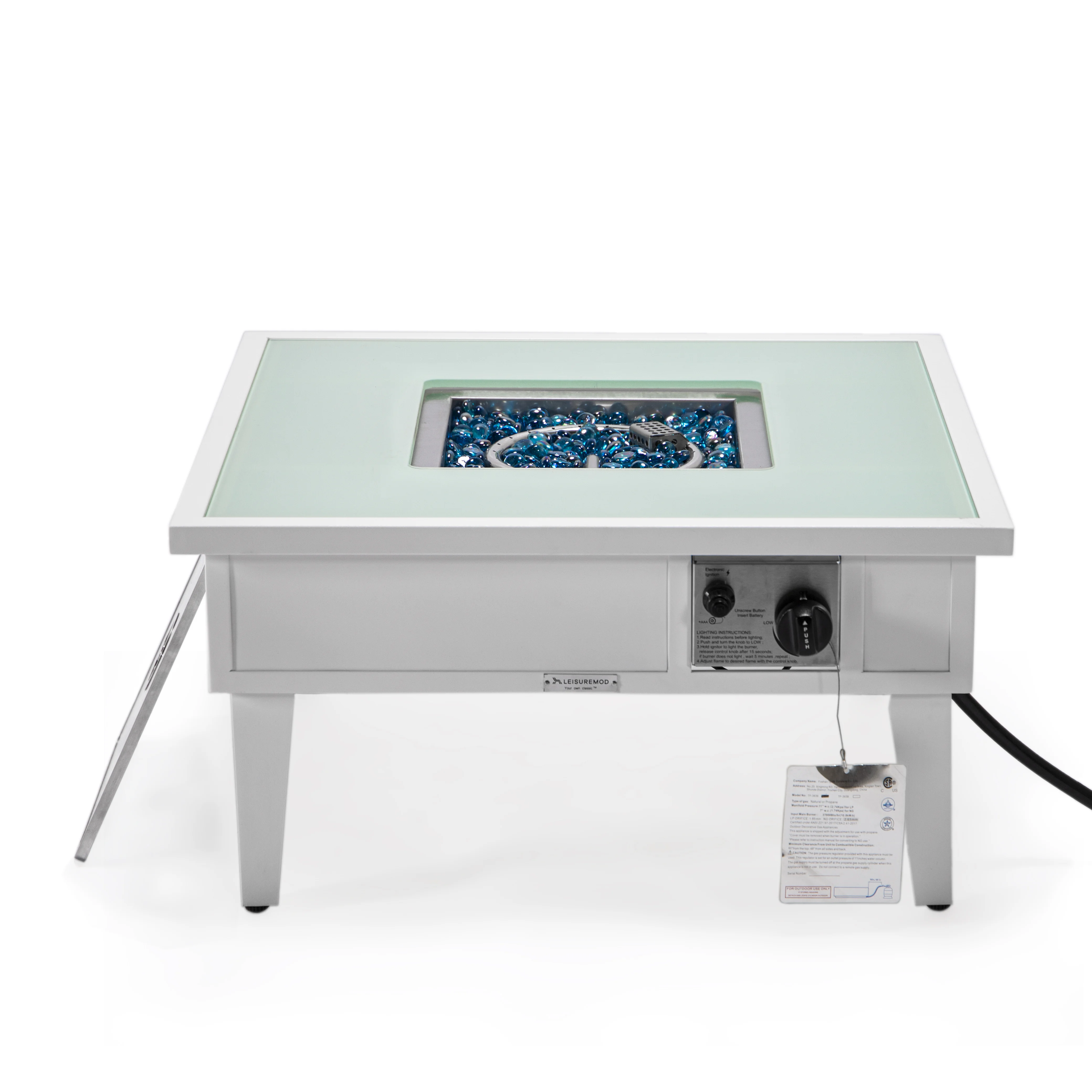 Walbrooke Outdoor Patio Aluminum Square Fire Pit Side Table with Lid and Fire Glass for Patio and Backyard Garden