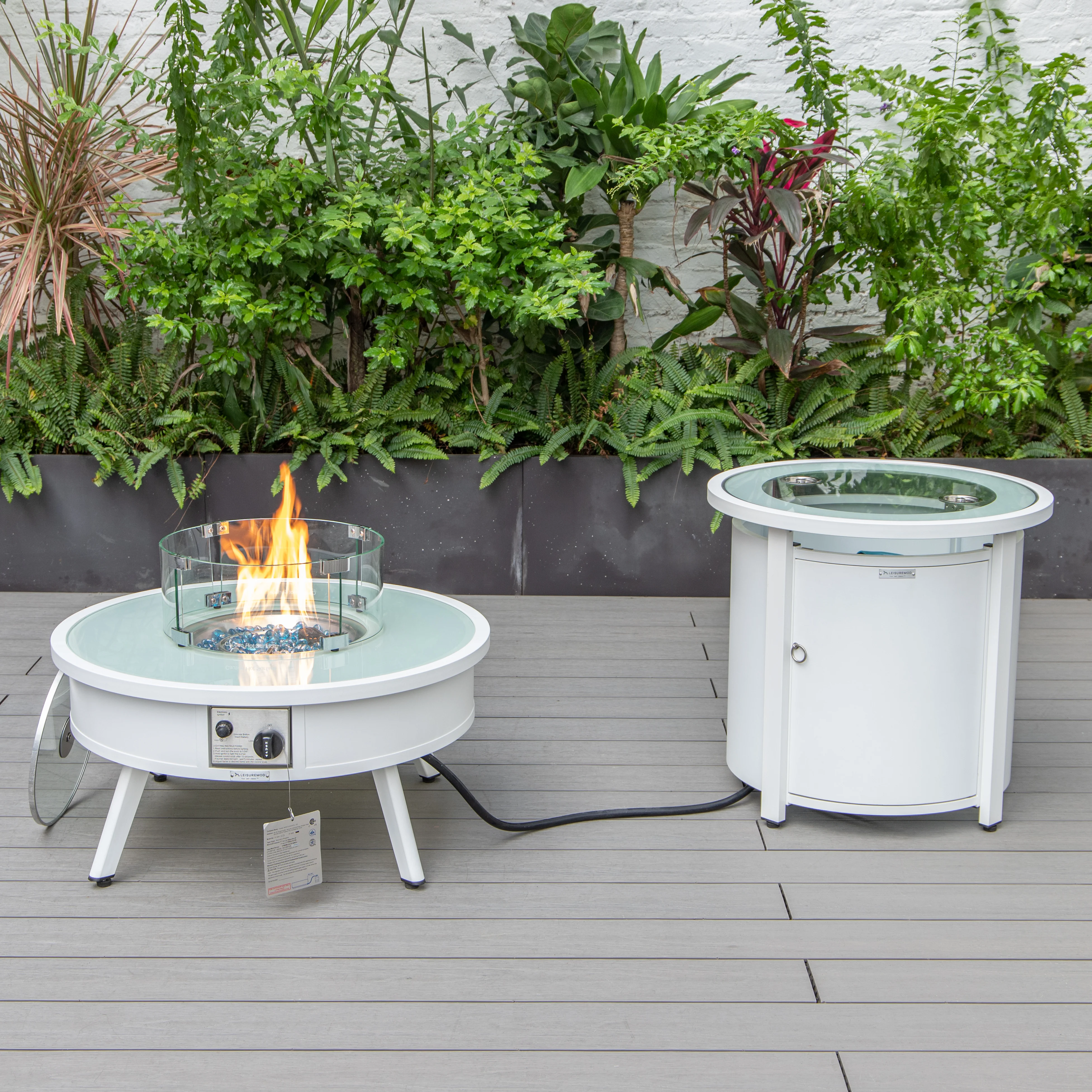 Walbrooke Patio Round Fire Pit and Tank Holder in White