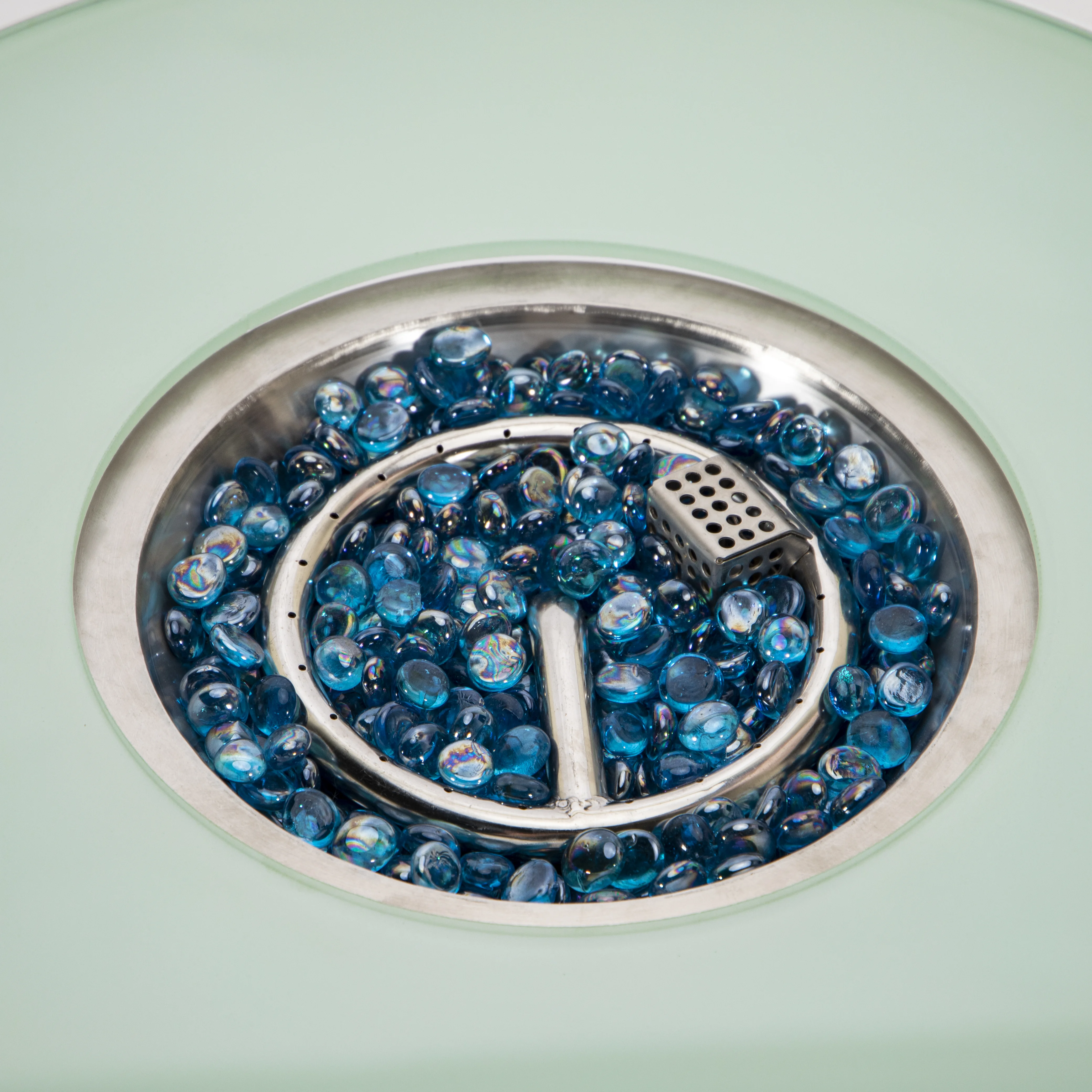 Walbrooke Outdoor Patio Aluminum Round Fire Pit Side Table with Lid and Fire Glass for Patio and Backyard Garden