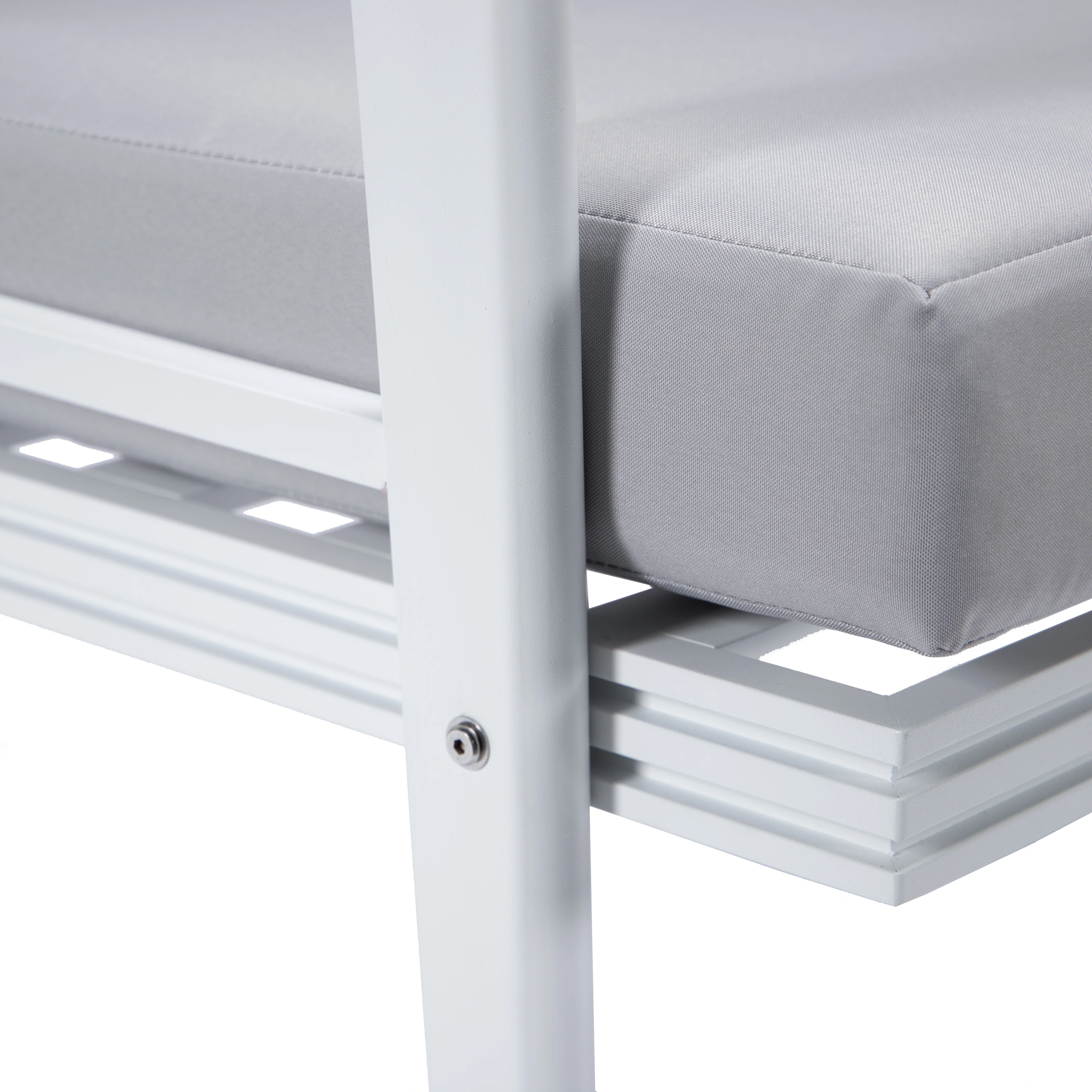 Walbrooke Outdoor Patio White Aluminum Armchairs With Cushions Set Of 2 in Light Grey