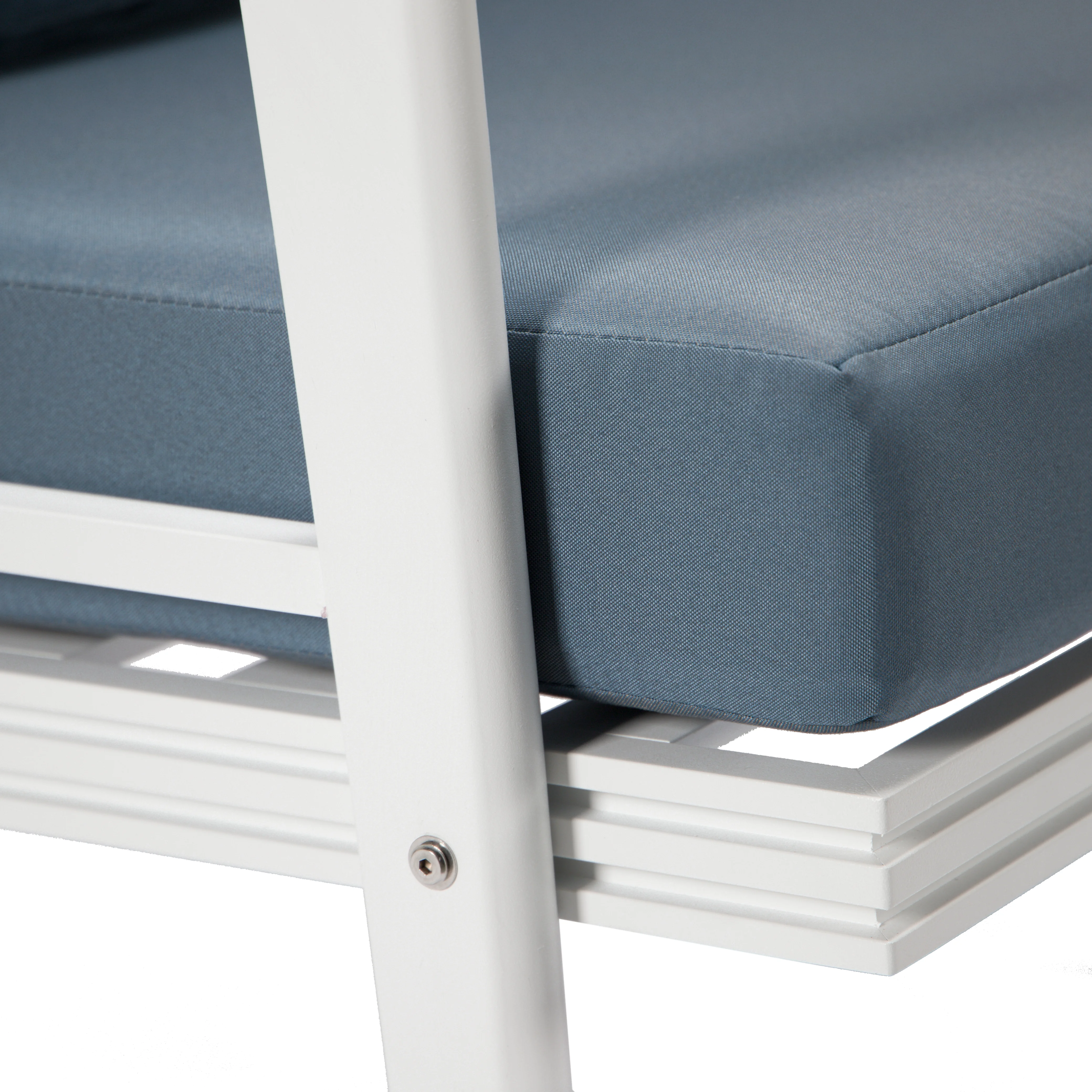 Walbrooke Outdoor Patio White Aluminum Armchairs With Cushions Set Of 2 in Navy Blue