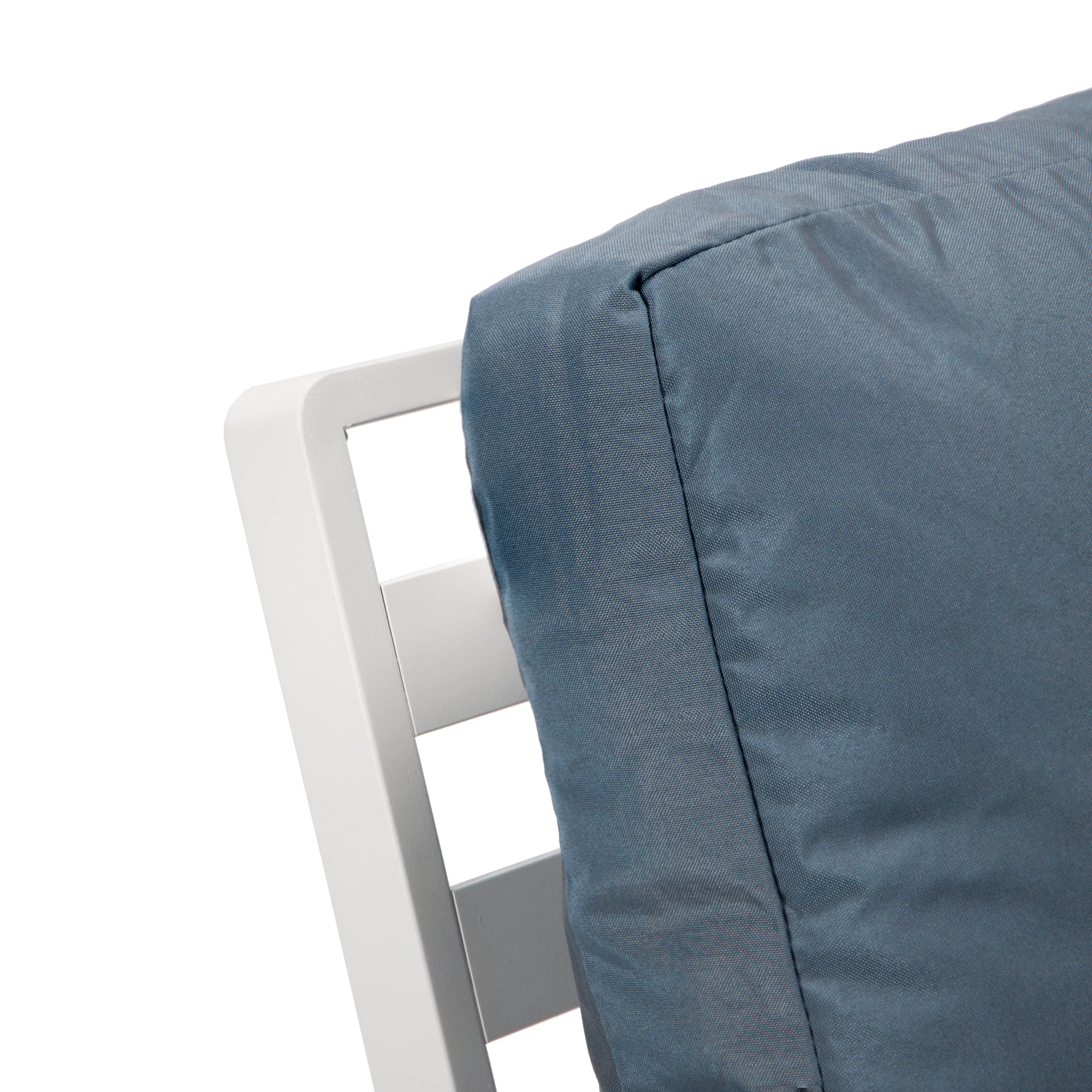 Walbrooke Outdoor Patio White Aluminum Armchairs With Cushions Set Of 2 in Navy Blue