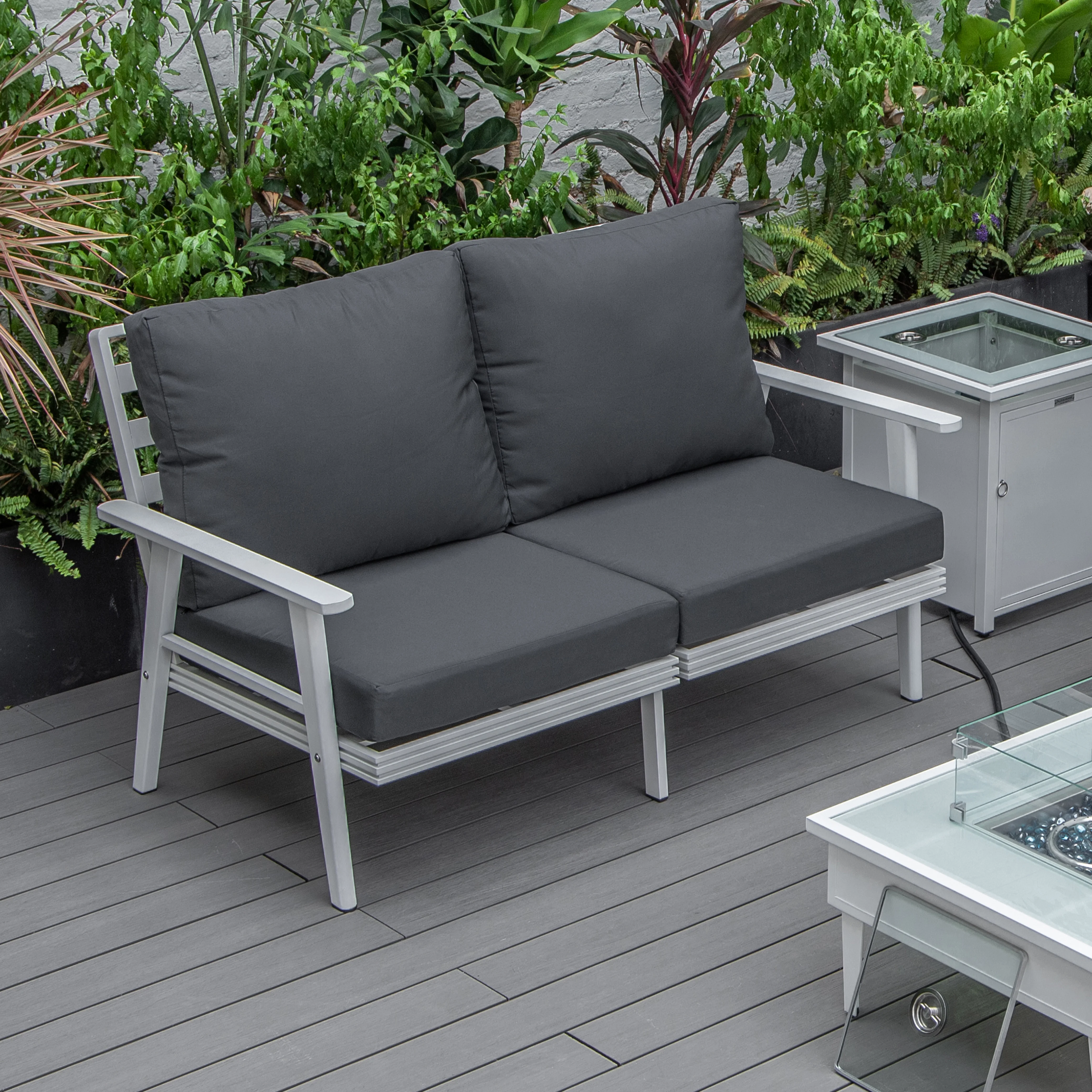 Walbrooke Modern Outdoor Patio Loveseat with White Aluminum Frame and Removable Cushions For Patio and Backyard Garden