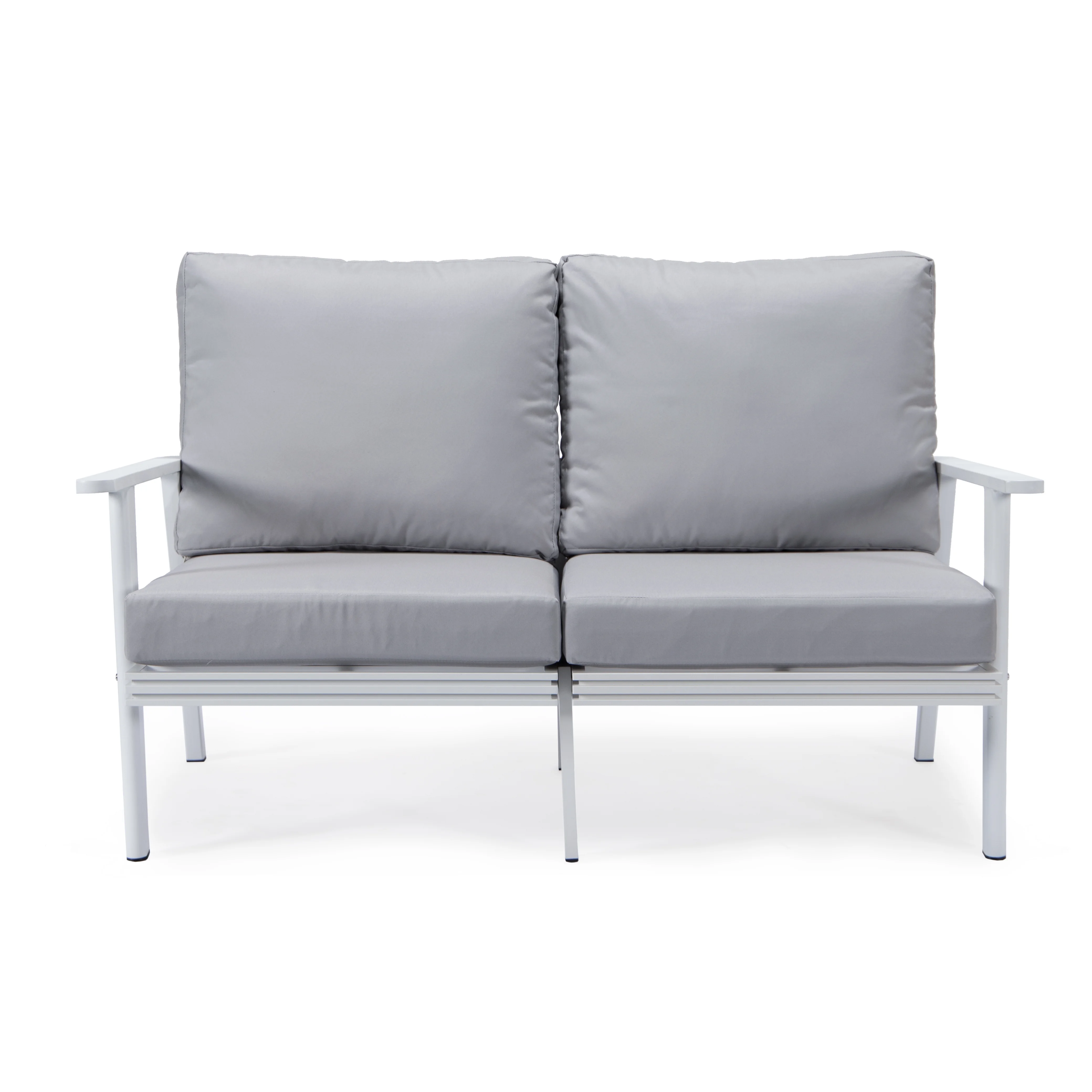 Walbrooke Modern Outdoor Patio Loveseat with White Aluminum Frame and Removable Cushions For Patio and Backyard Garden