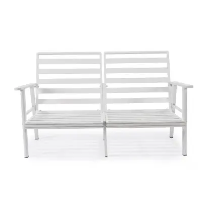 Walbrooke Modern Outdoor Patio Loveseat with White Aluminum Frame and Removable Cushions For Patio and Backyard Garden