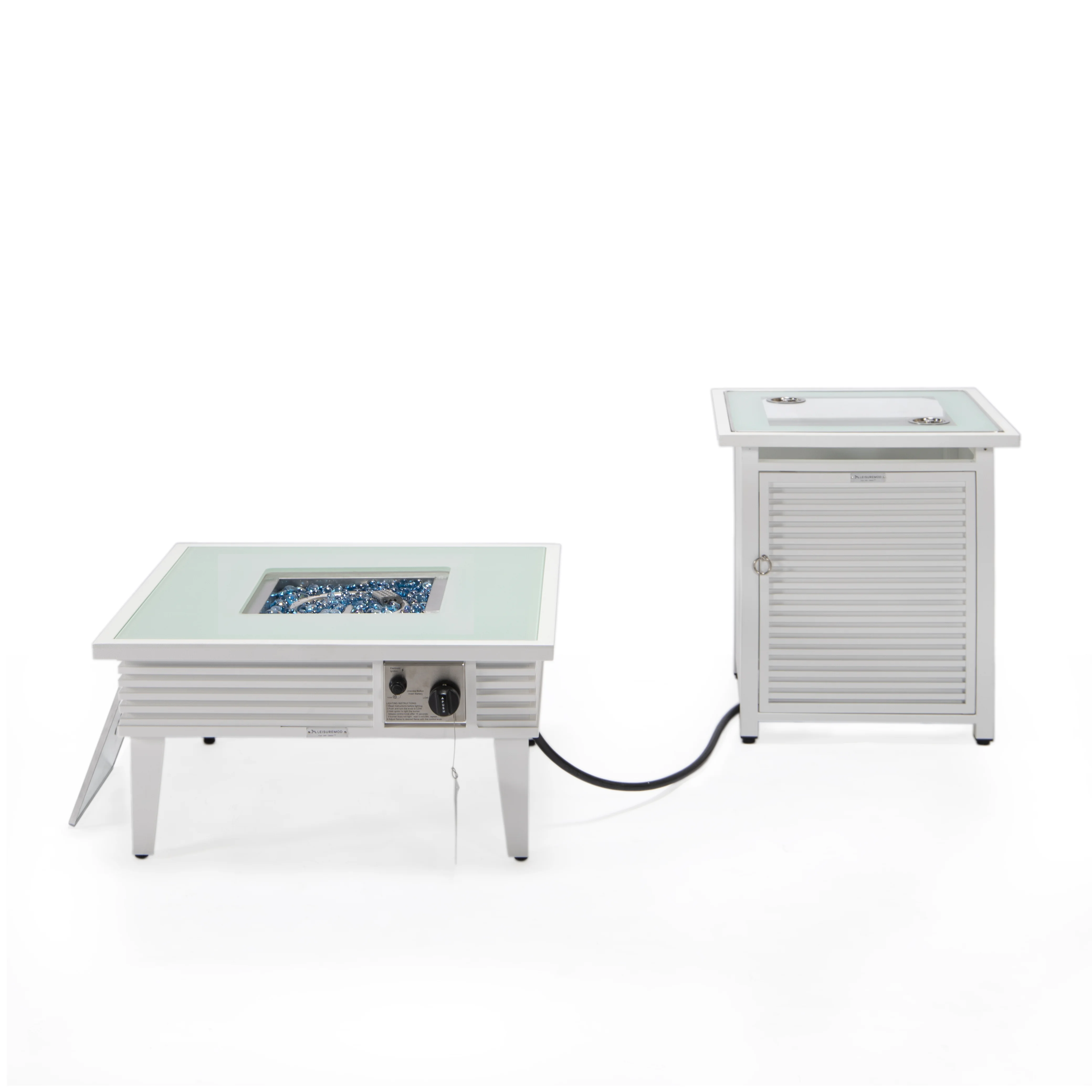 Walbrooke Patio Square Fire Pit and Tank Holder with Slats Design in White