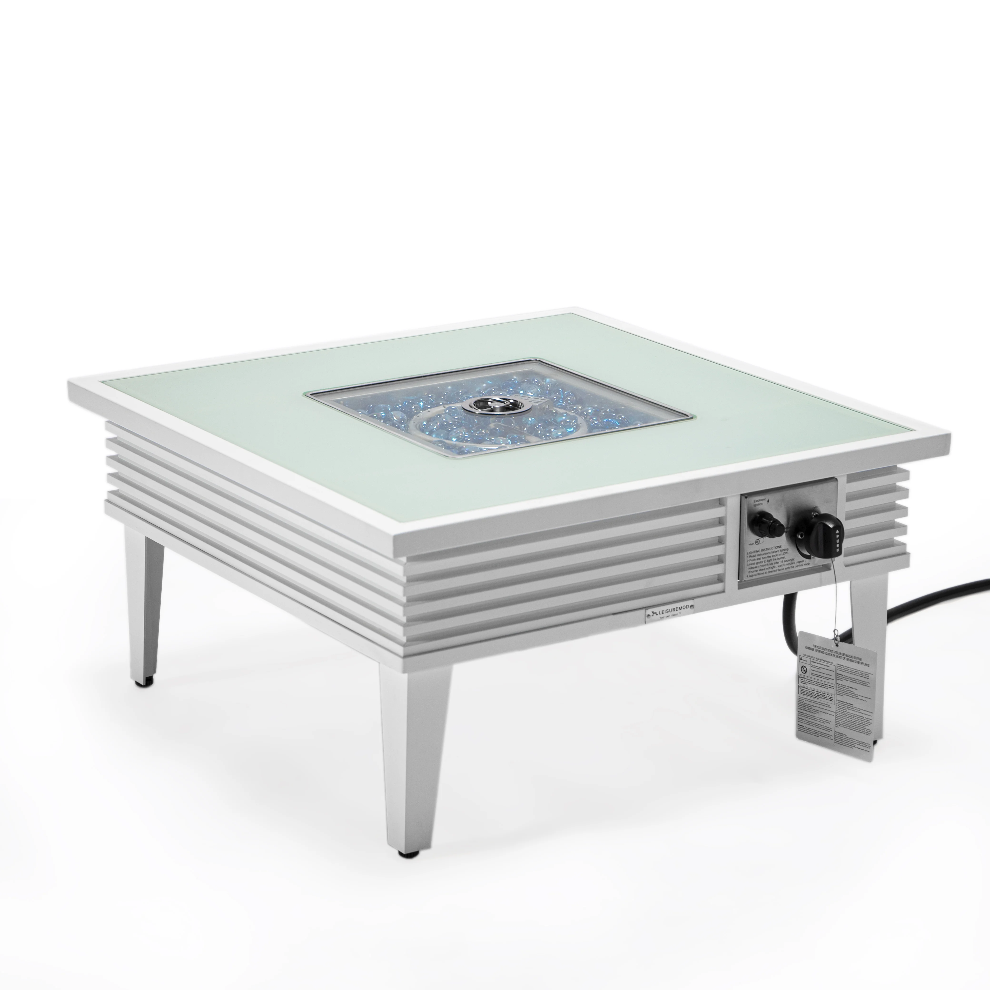 Walbrooke Patio Square Fire Pit and Tank Holder with Slats Design in White